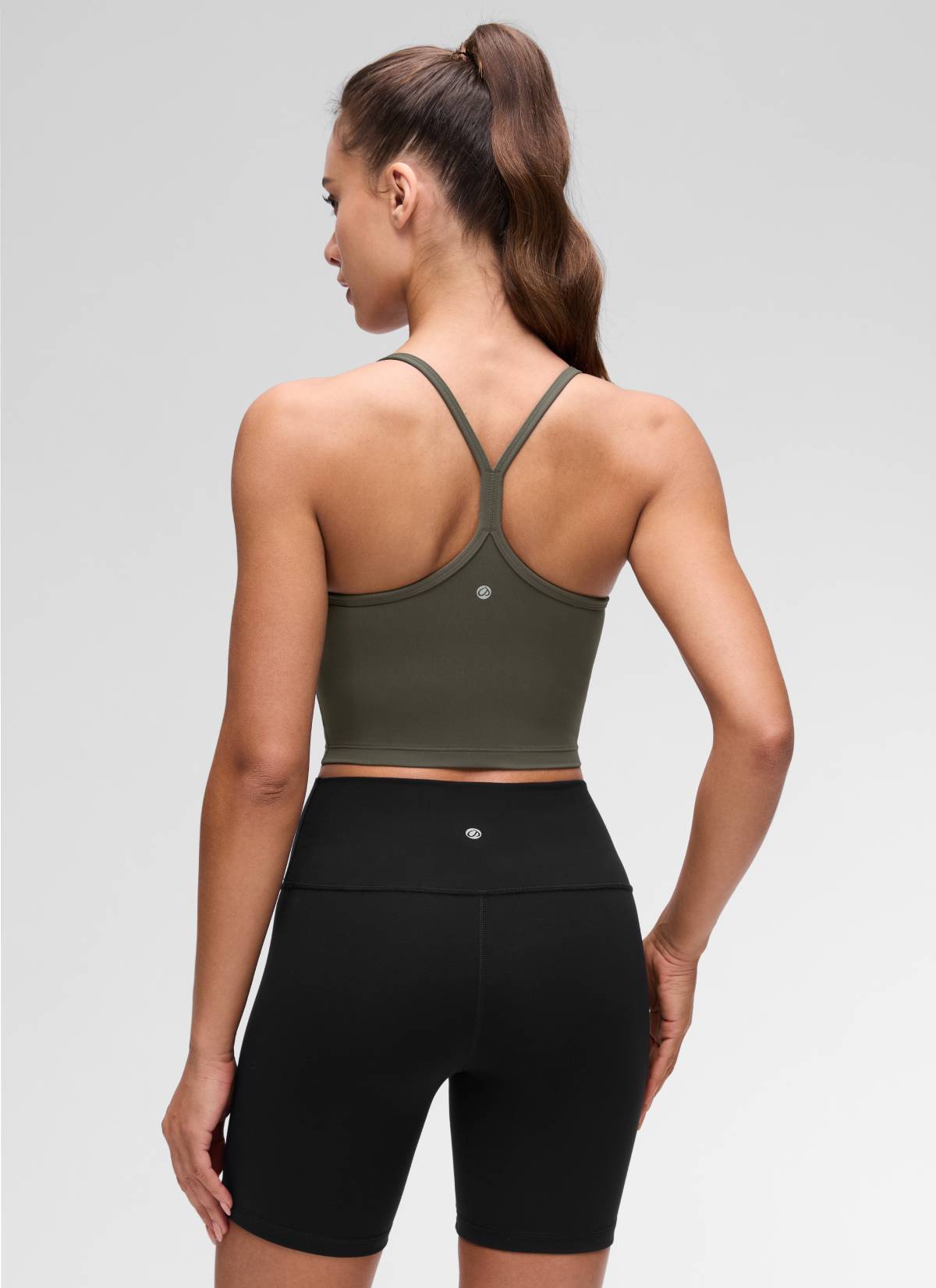 CRZ YOGA Áo lót thể thao nữ kiểu dáng dài, cổ chữ Y, tay ngắn, kiểu crop top, màu xanh quân đội nhạt Butterluxe 