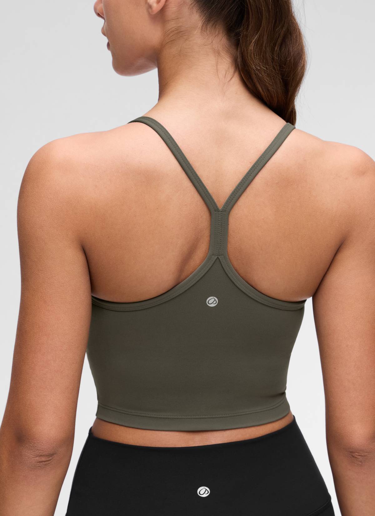 CRZ YOGA Áo lót thể thao nữ kiểu dáng dài, cổ chữ Y, tay ngắn, kiểu crop top, màu xanh quân đội nhạt Butterluxe 
