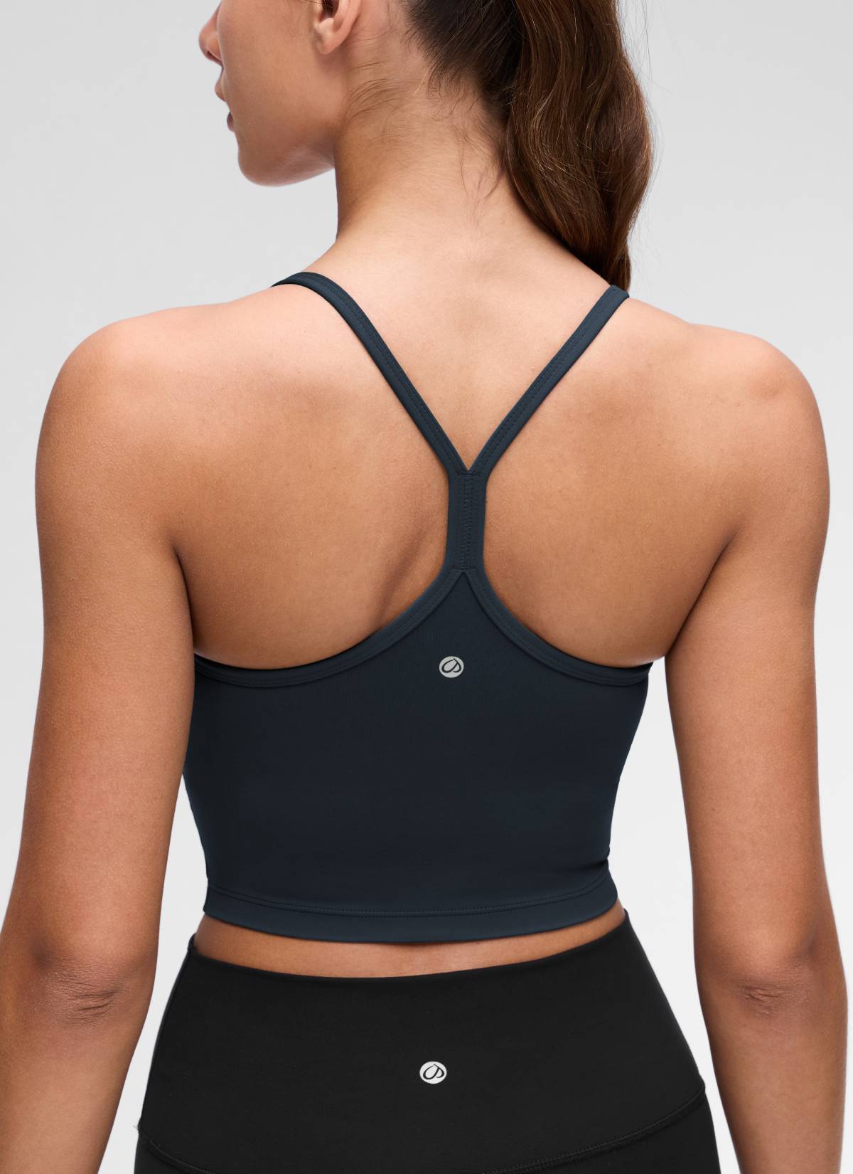 Butterluxe CRZ YOGA Áo lót thể thao nữ kiểu dáng dài, cổ chữ Y, tay ngắn, kiểu crop top, màu xanh navy đậm