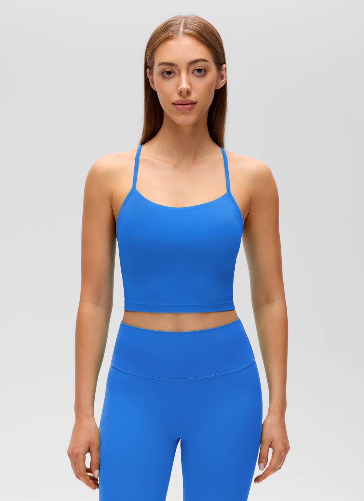 Butterluxe CRZ YOGA Áo lót thể thao nữ kiểu dáng dài, cổ chữ Y, tay ngắn, kiểu crop top, họa tiết lấp lánh màu xanh dương