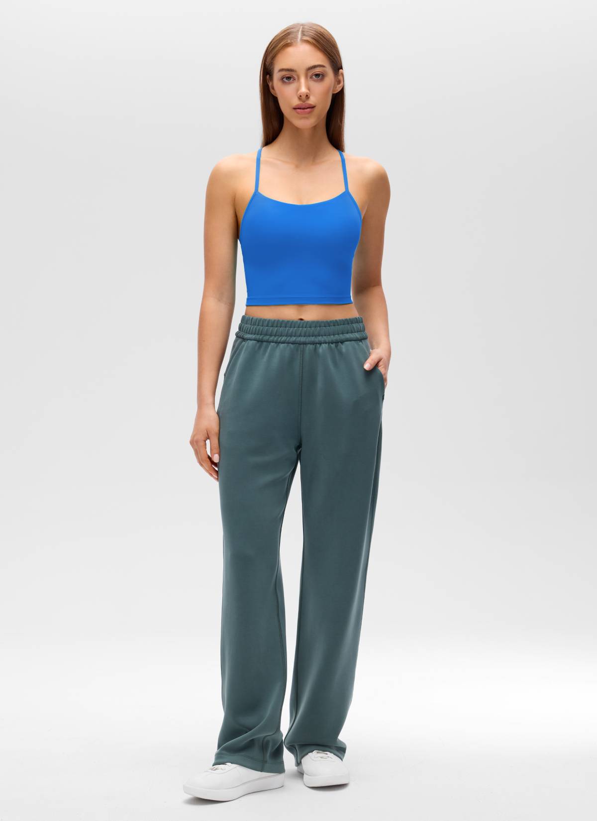 Butterluxe CRZ YOGA Áo lót thể thao nữ kiểu dáng dài, cổ chữ Y, tay ngắn, kiểu crop top, họa tiết lấp lánh màu xanh dương