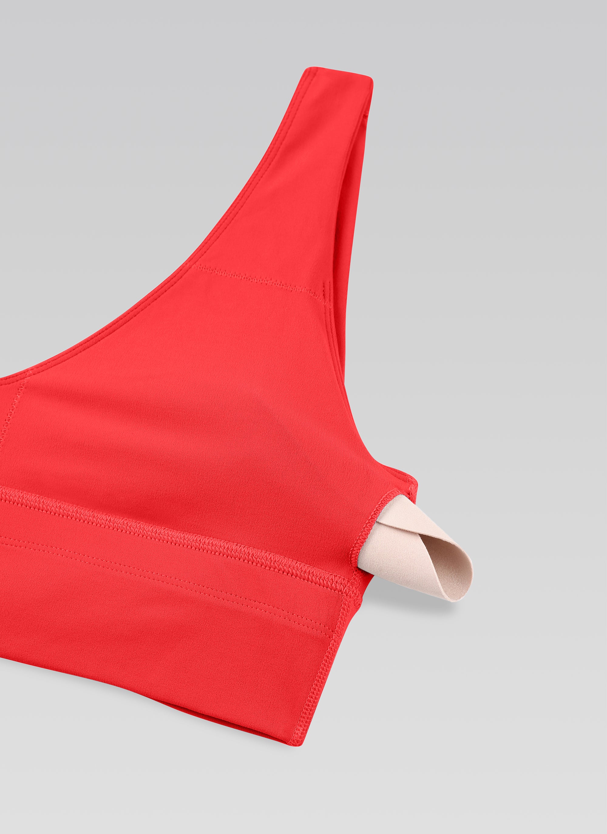 CRZ YOGA Bra Yoga Wanita dengan Dukungan Ringan, Model " Butterluxe ", Potongan Panjang, Punggung U, Leher V, Warna Merah Tua