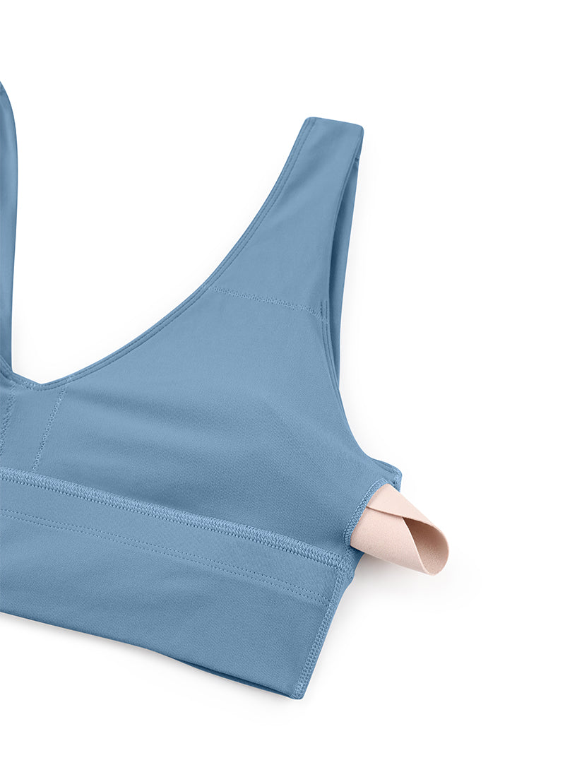 CRZ YOGA Bra Yoga Wanita dengan Dukungan Ringan, Model " Butterluxe ", Potongan Panjang, Punggung U, Leher V, Warna Biru Universe