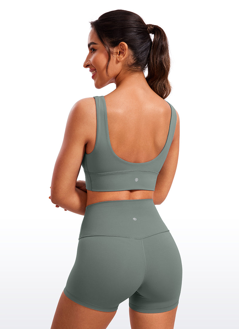 CRZ YOGA Bra Yoga Wanita dengan Dukungan Ringan, Model " Butterluxe ", Potongan Panjang, Punggung U, Leher V, Warna Abu-abu Sage