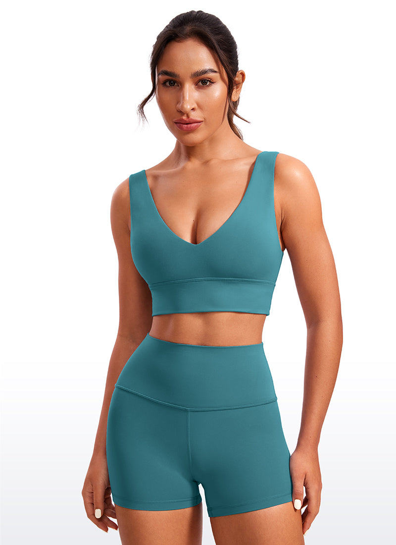 CRZ YOGA Bra Yoga Wanita dengan Dukungan Ringan, Model " Butterluxe ", Potongan Panjang, Punggung U, Leher V, Warna Hijau Giok