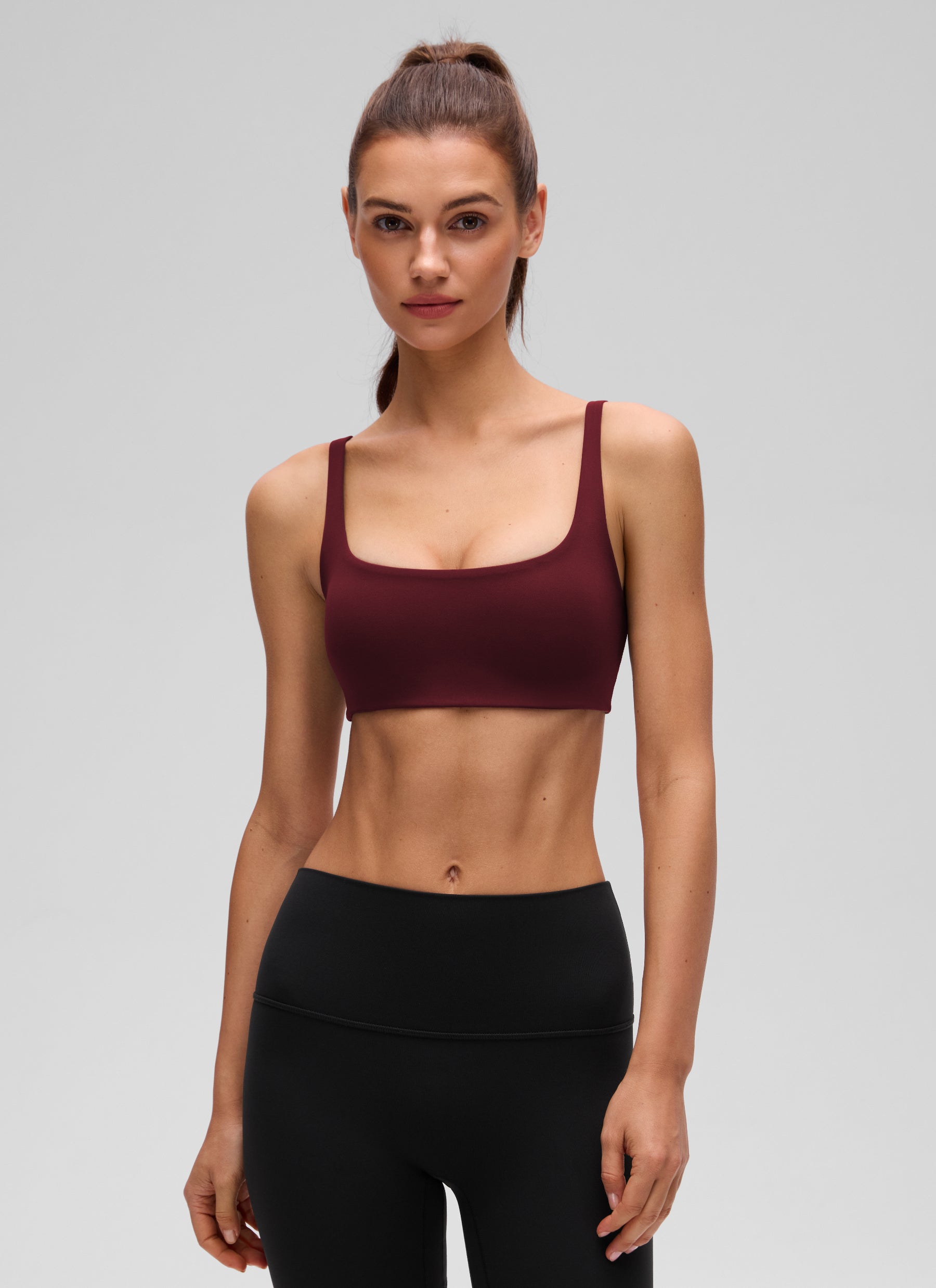 CRZ YOGA Women Butterluxe Square Neck Cami Padded Mini Bra Red Merlot @model_info:G