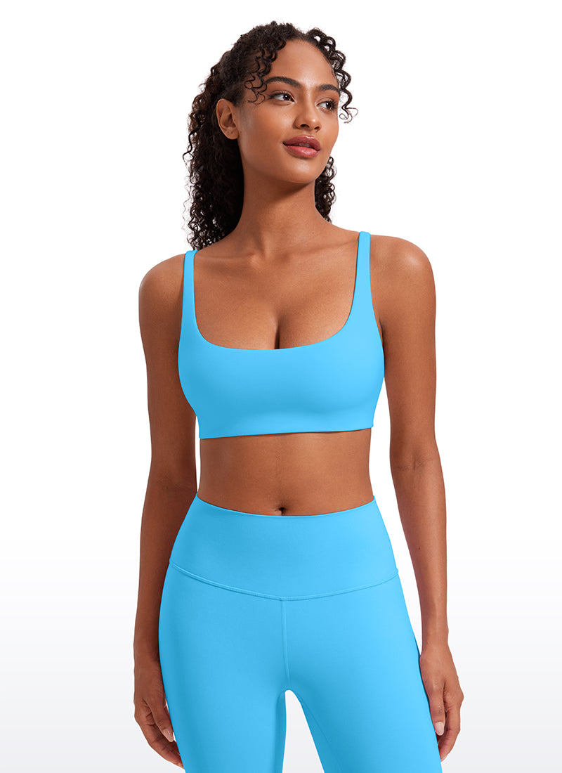 CRZ YOGA Wanita Butterluxe Bra Mini Berbusa dengan Leher Persegi, Warna Biru Kayak