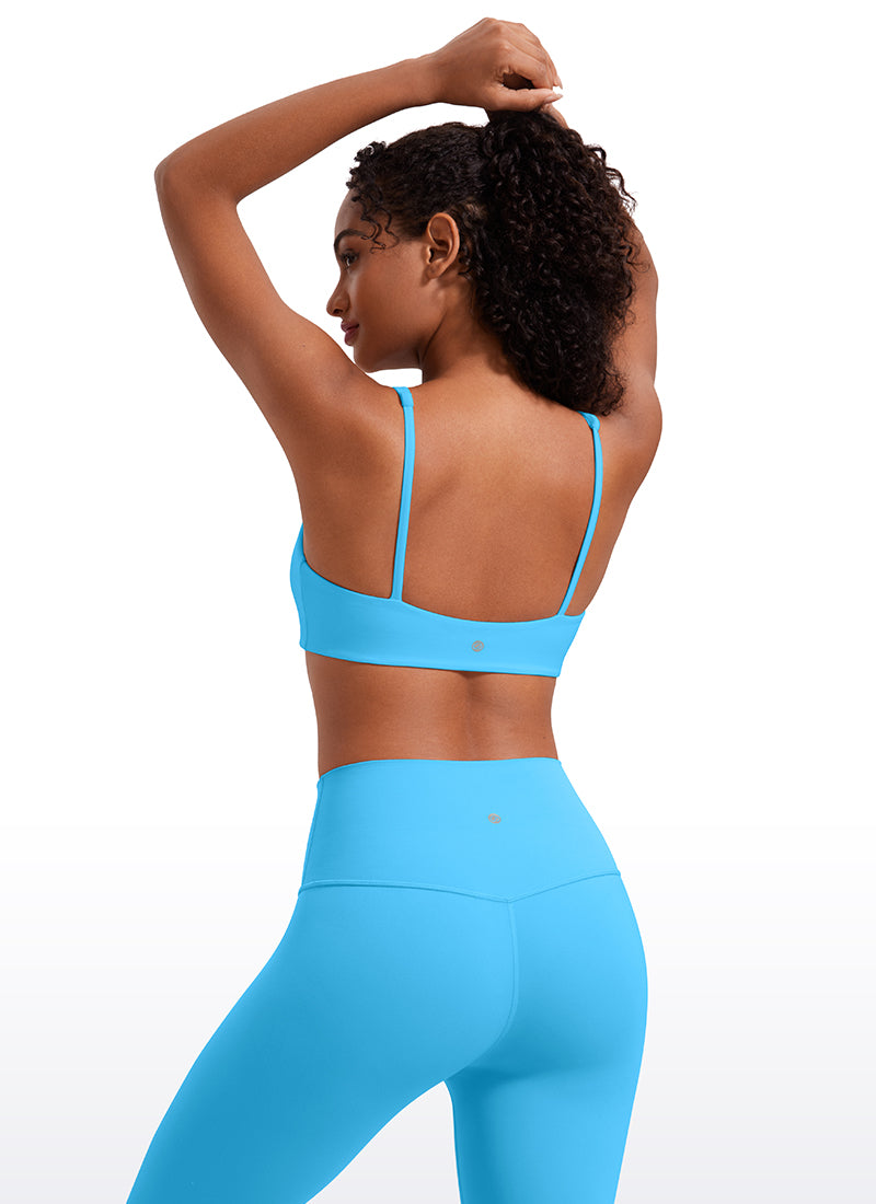 CRZ YOGA Wanita Butterluxe Bra Mini Berbusa dengan Leher Persegi, Warna Biru Kayak