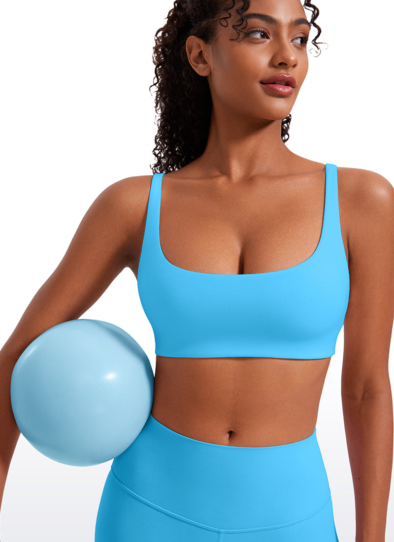 CRZ YOGA Wanita Butterluxe Bra Mini Berbusa dengan Leher Persegi, Warna Biru Kayak