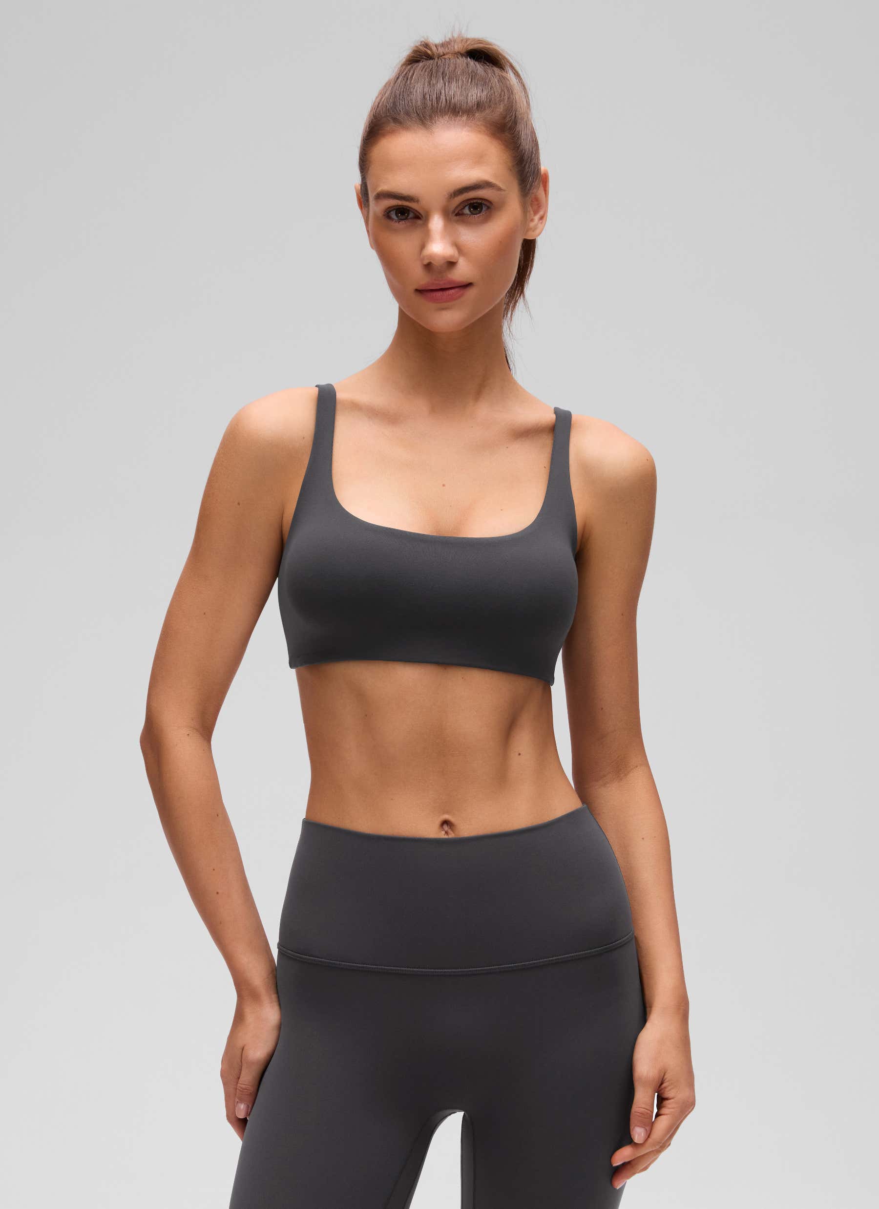 CRZ YOGA Women Butterluxe Square Neck Cami Padded Mini Bra Mysterious Grey @model_info:G