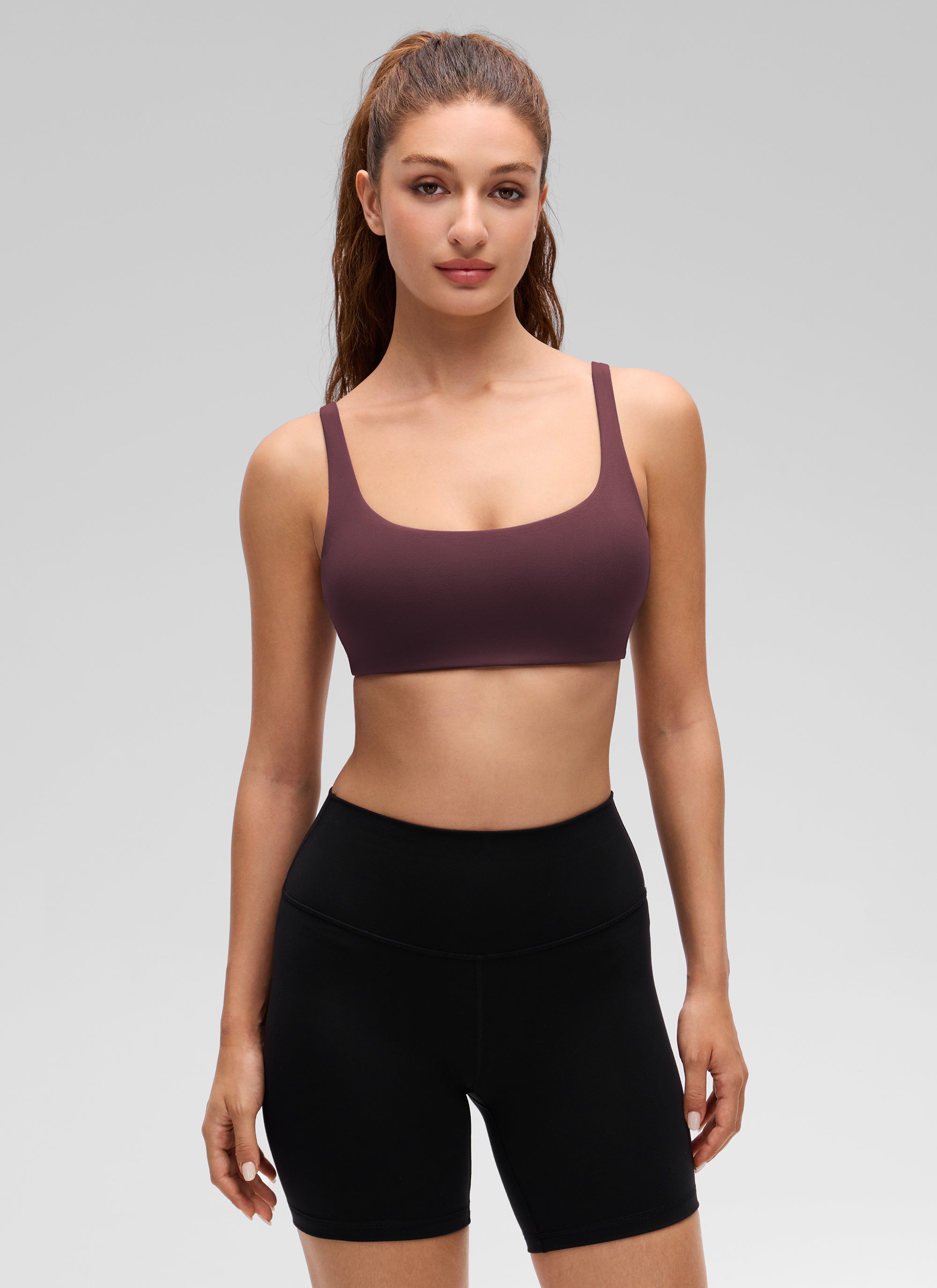 CRZ YOGA Wanita — Bra Mini Berbusa dengan Leher Persegi dan Model Cami " Butterluxe " Warna Ripe Plum