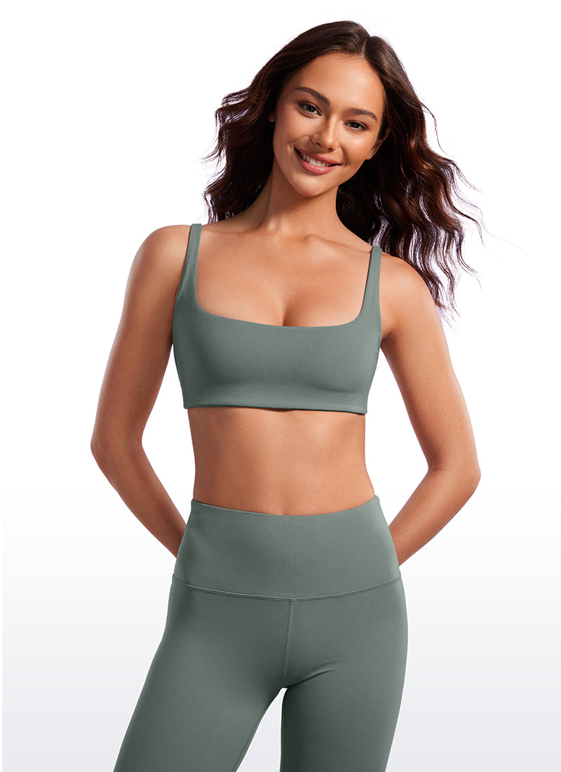 CRZ YOGA Wanita, Bra Mini Berbusa dengan Leher Persegi dan Model Cami " Butterluxe ", Warna Abu-abu Sage