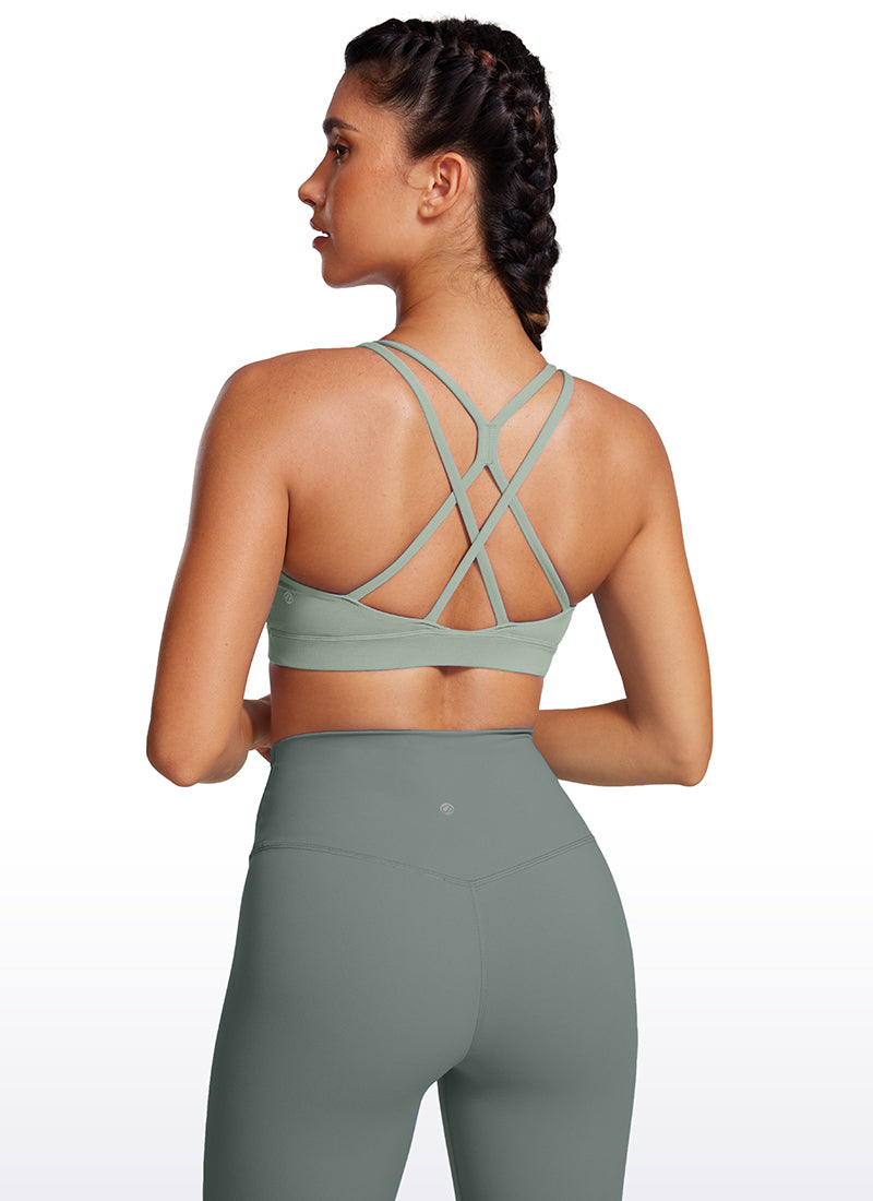 CRZ YOGA Womens Butterluxe Longline Sports Bras Criss Cross Back Green Palm Court
