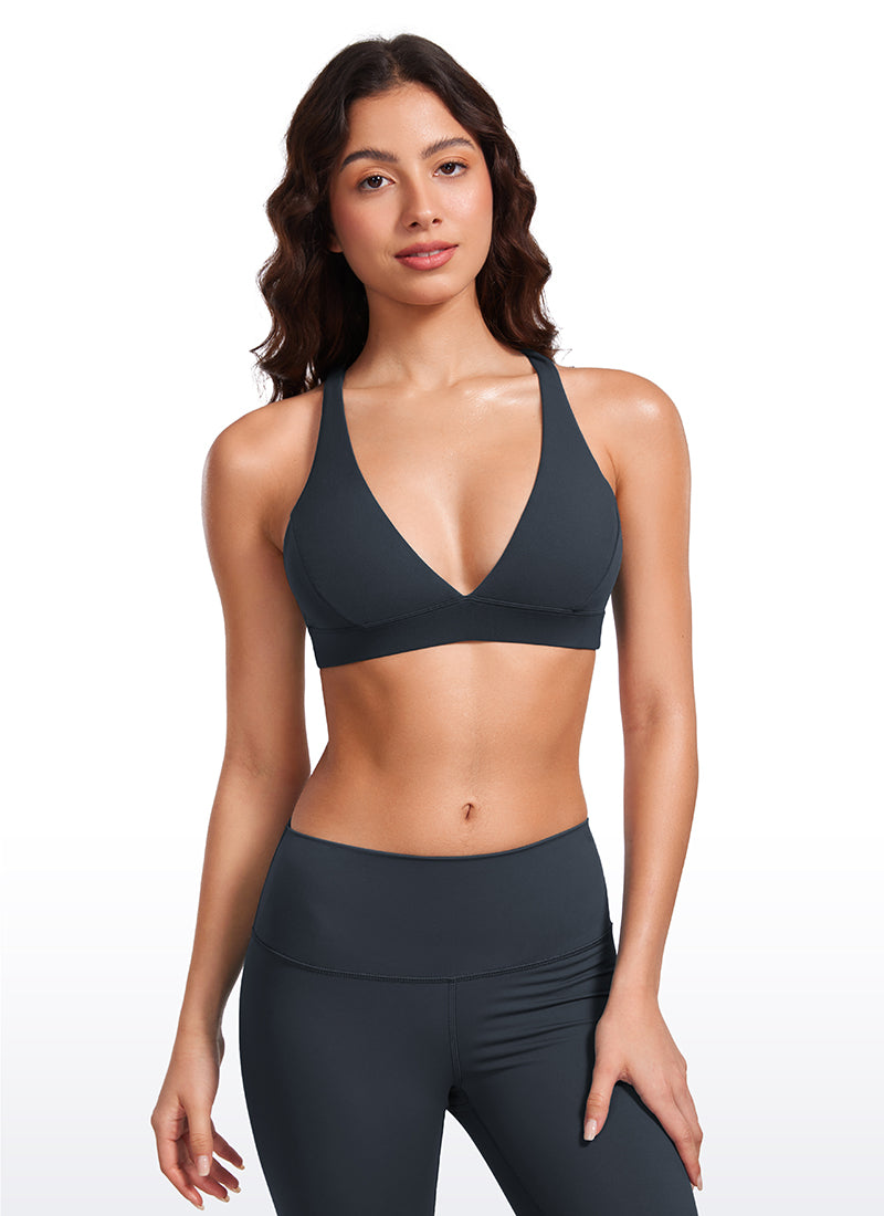 CRZ YOGA Bra Yoga Wanita dengan Dukungan Ringan, Model " Butterluxe ", Punggung Ber tali, Leher V, Warna True Navy