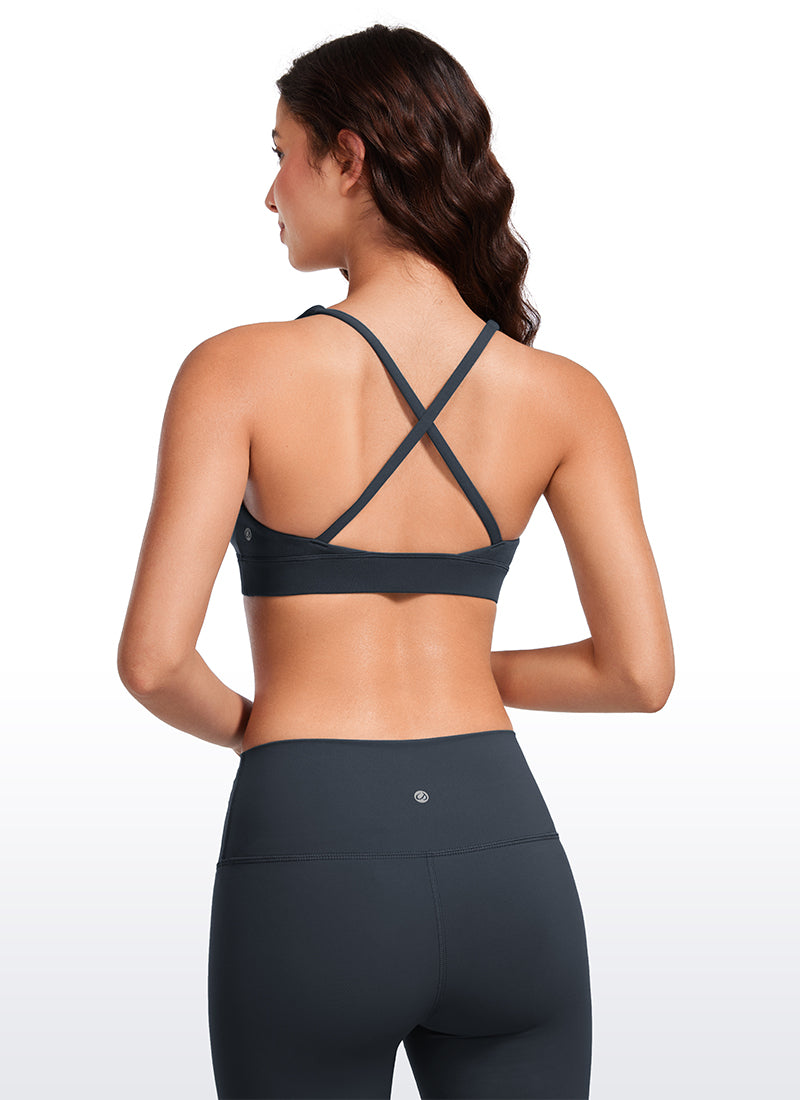 CRZ YOGA Bra Yoga Wanita dengan Dukungan Ringan, Model " Butterluxe ", Punggung Ber tali, Leher V, Warna True Navy