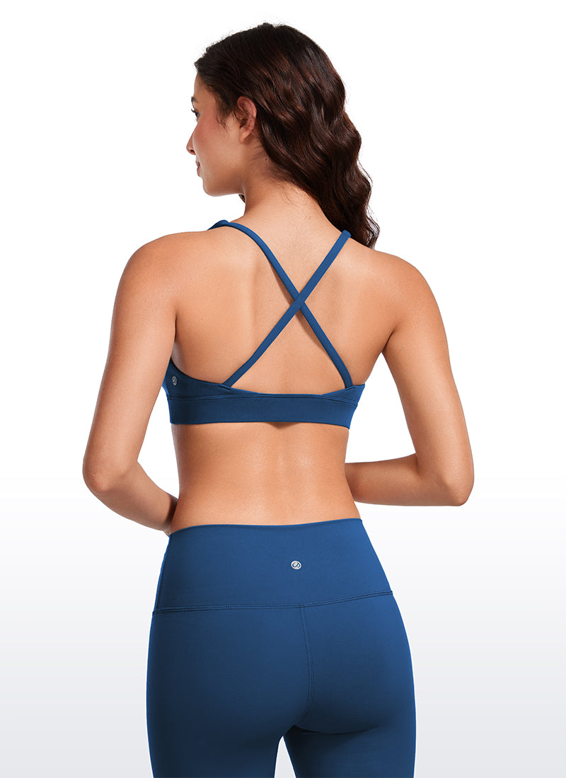 CRZ YOGA Bra Yoga Wanita dengan Dukungan Ringan, Model " Butterluxe ", Punggung Ber tali, Leher V, Warna Biru Laut Prancis