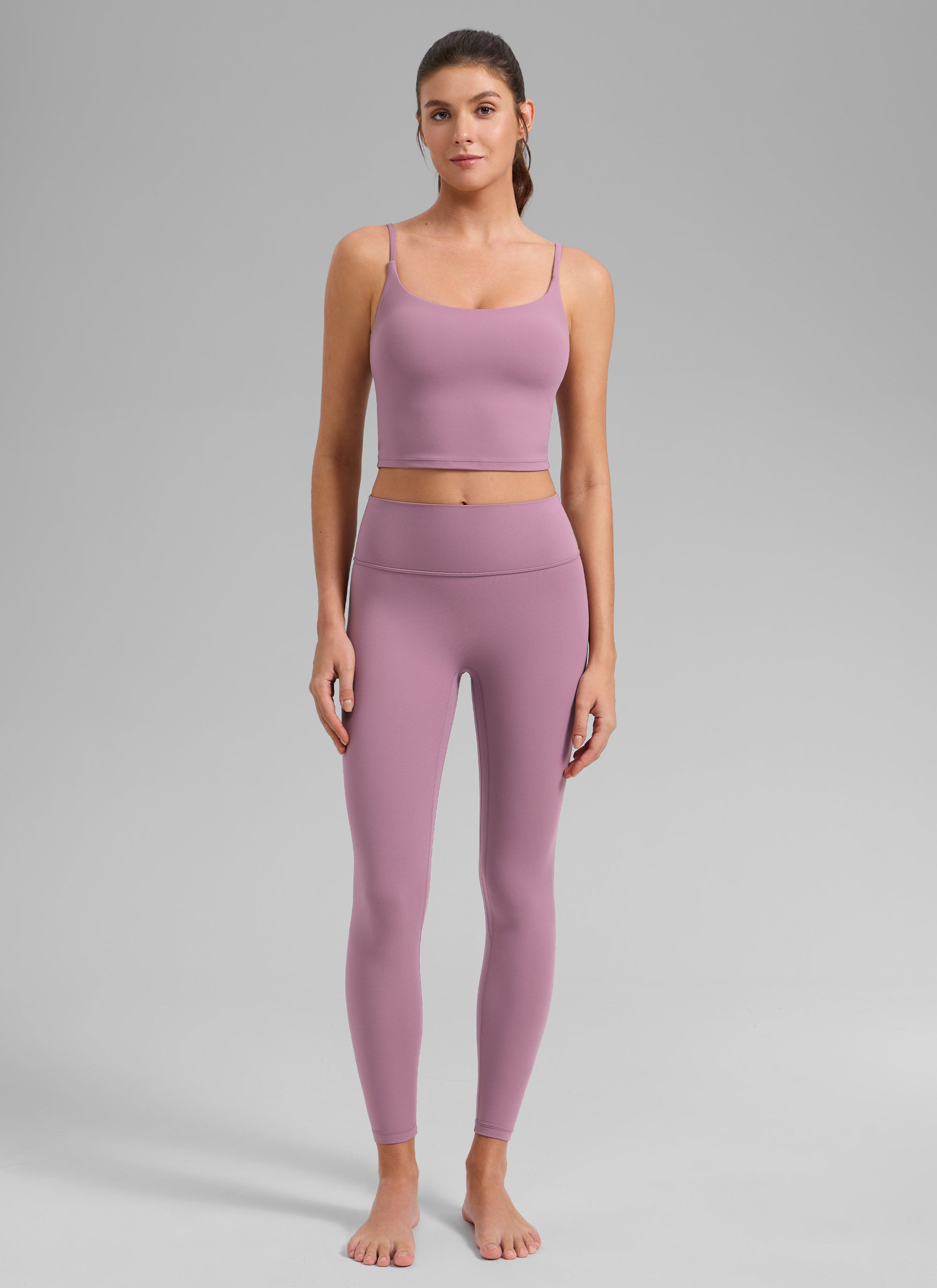 สปอร์ตบราโยคะทรงยาวผู้หญิง CRZ YOGA Butterlift คอสกู๊ป หลังตัว U สี Light Lavender