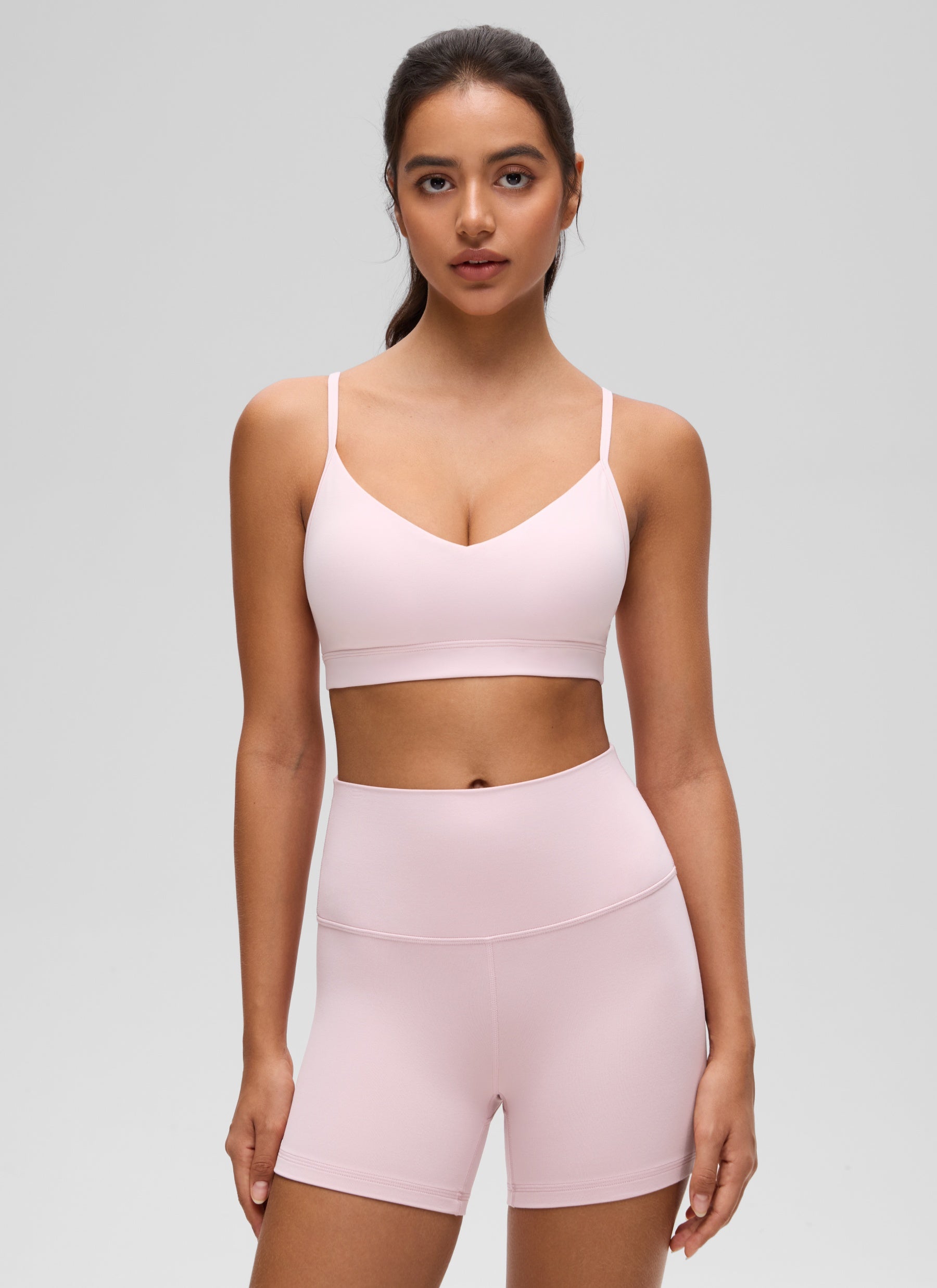 CRZ YOGA Butterluxe Áo lót thể thao yoga cổ chữ V dành cho nữ, có đệm, màu hồng dâu tây