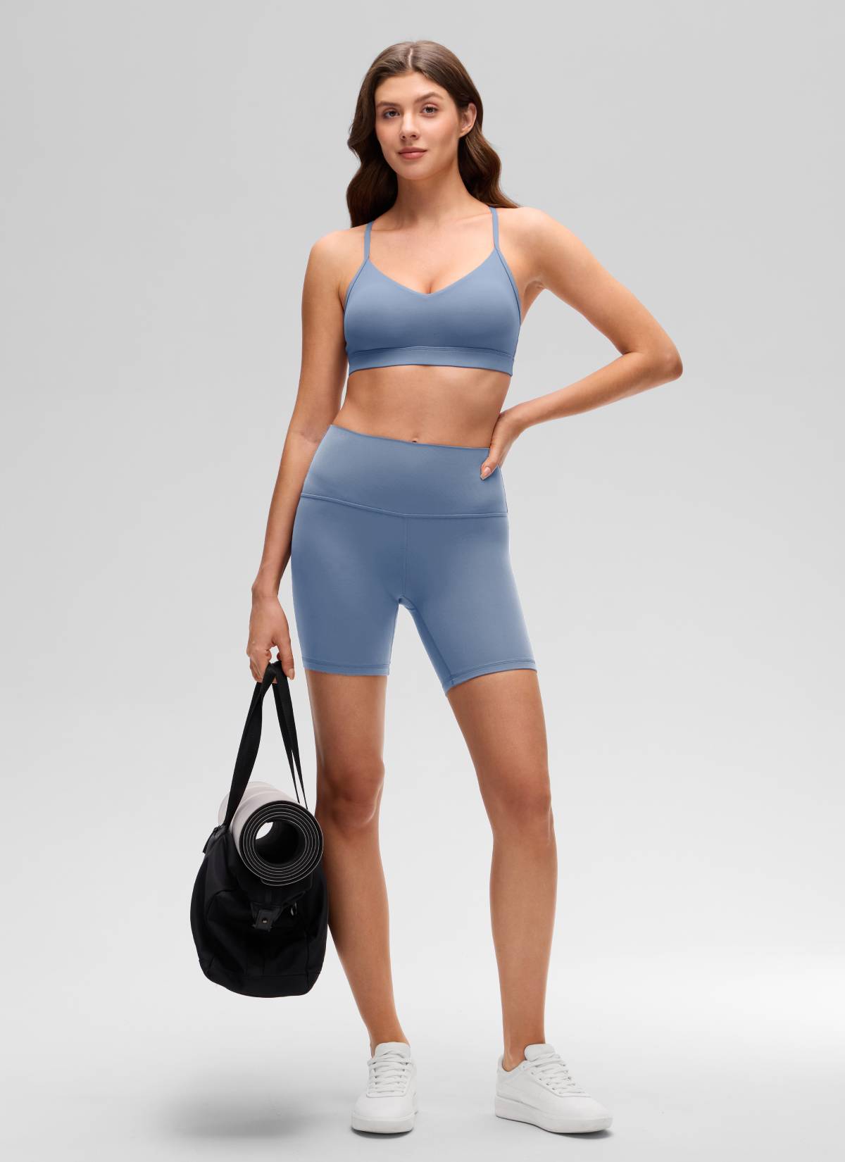 CRZ YOGA Butterluxe Áo lót thể thao yoga cổ chữ V dành cho nữ, có đệm, chất liệu denim đã qua xử lý