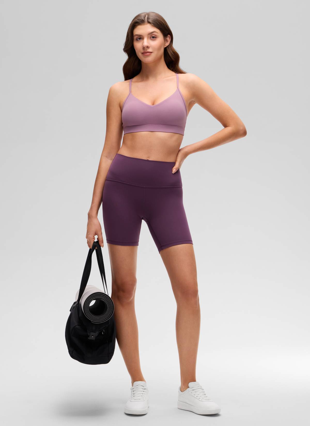 CRZ YOGA Butterluxe Áo lót thể thao yoga cổ chữ V dành cho nữ, có đệm, màu hoa oải hương nhạt