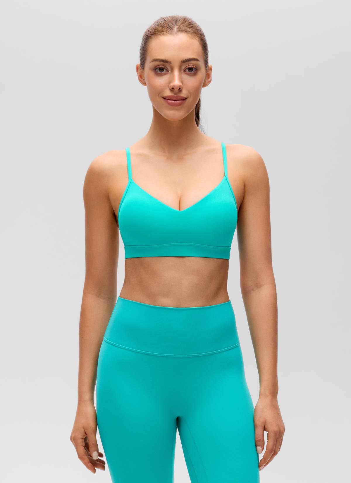 CRZ YOGA Butterluxe Áo lót thể thao yoga cổ chữ V dành cho nữ có đệm mút, họa tiết nhiệt đới, màu xanh teal