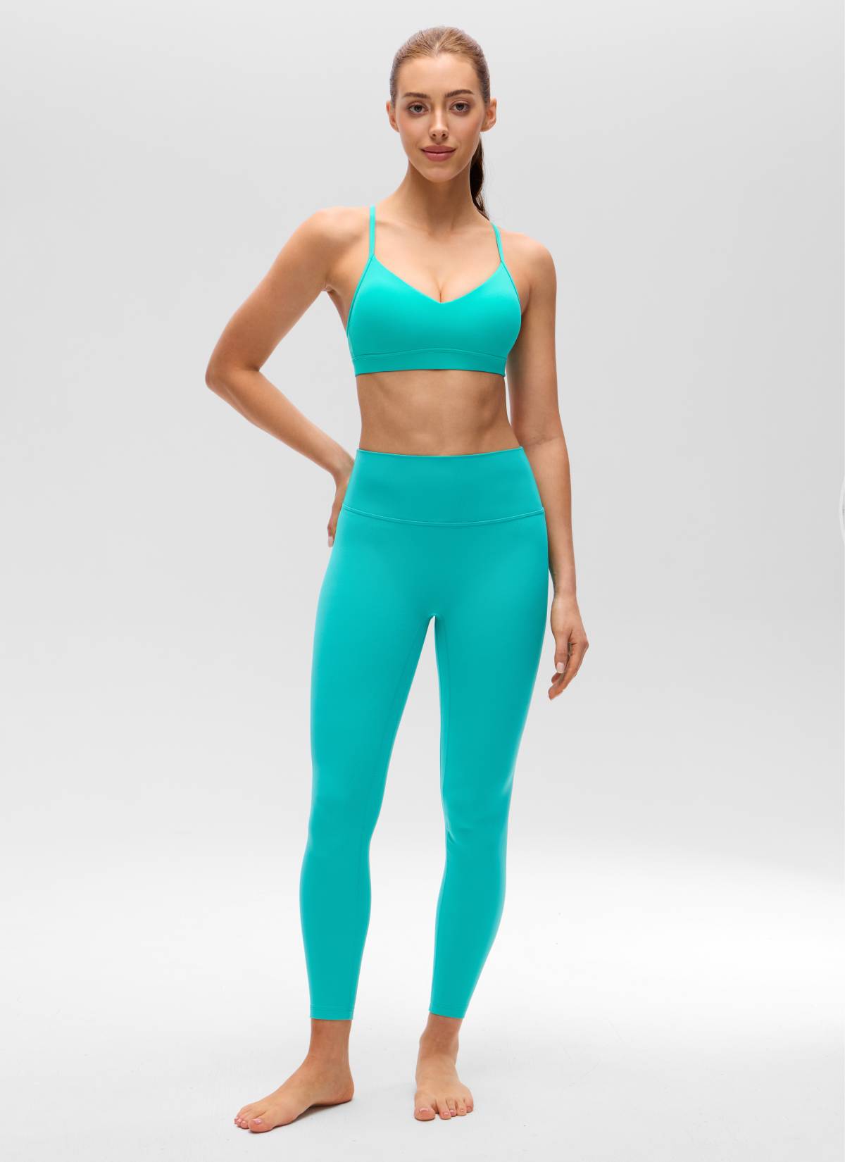 CRZ YOGA Butterluxe Áo lót thể thao yoga cổ chữ V dành cho nữ có đệm mút, họa tiết nhiệt đới, màu xanh teal