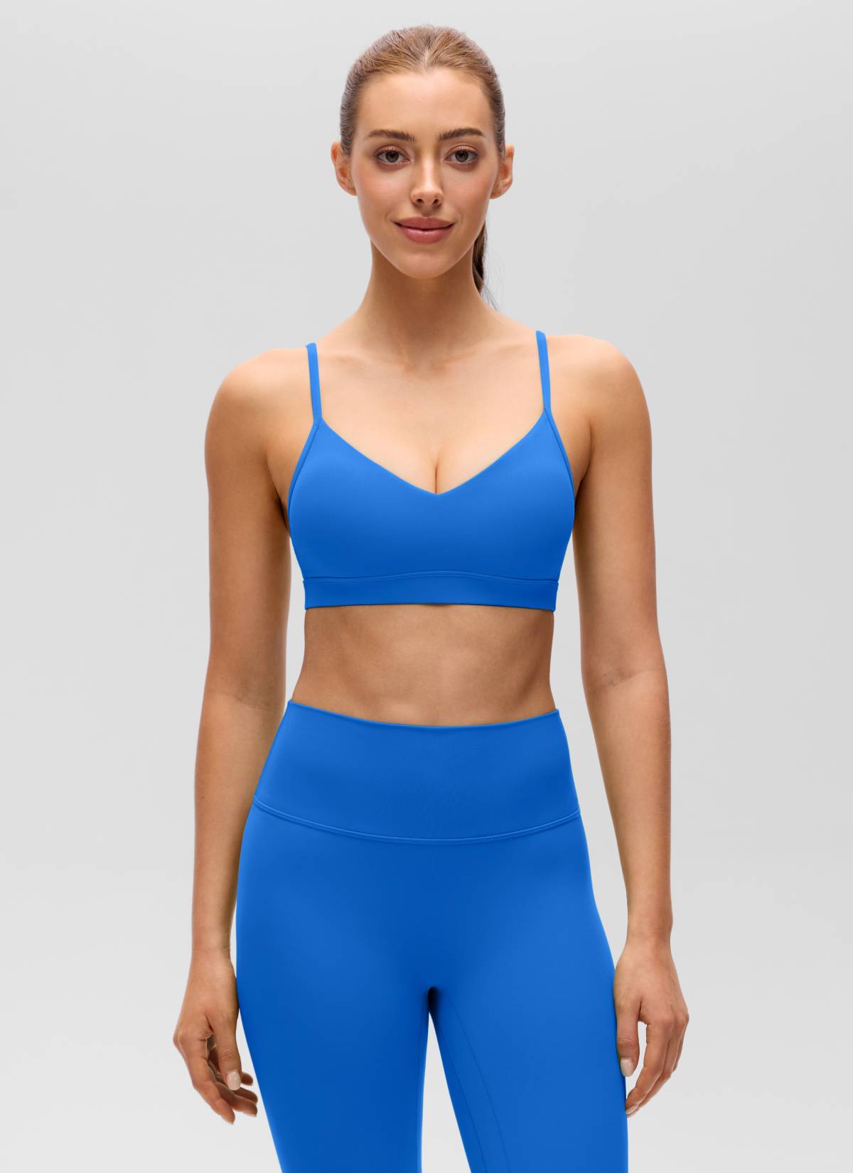 CRZ YOGA Butterluxe Áo lót thể thao yoga cổ chữ V dành cho nữ có đệm, màu xanh lấp lánh