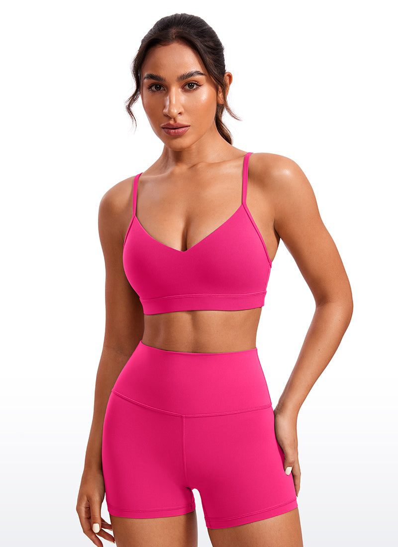 CRZ YOGA Butterluxe Áo lót thể thao yoga có đệm dành cho nữ, cổ chữ V, màu hồng Granita