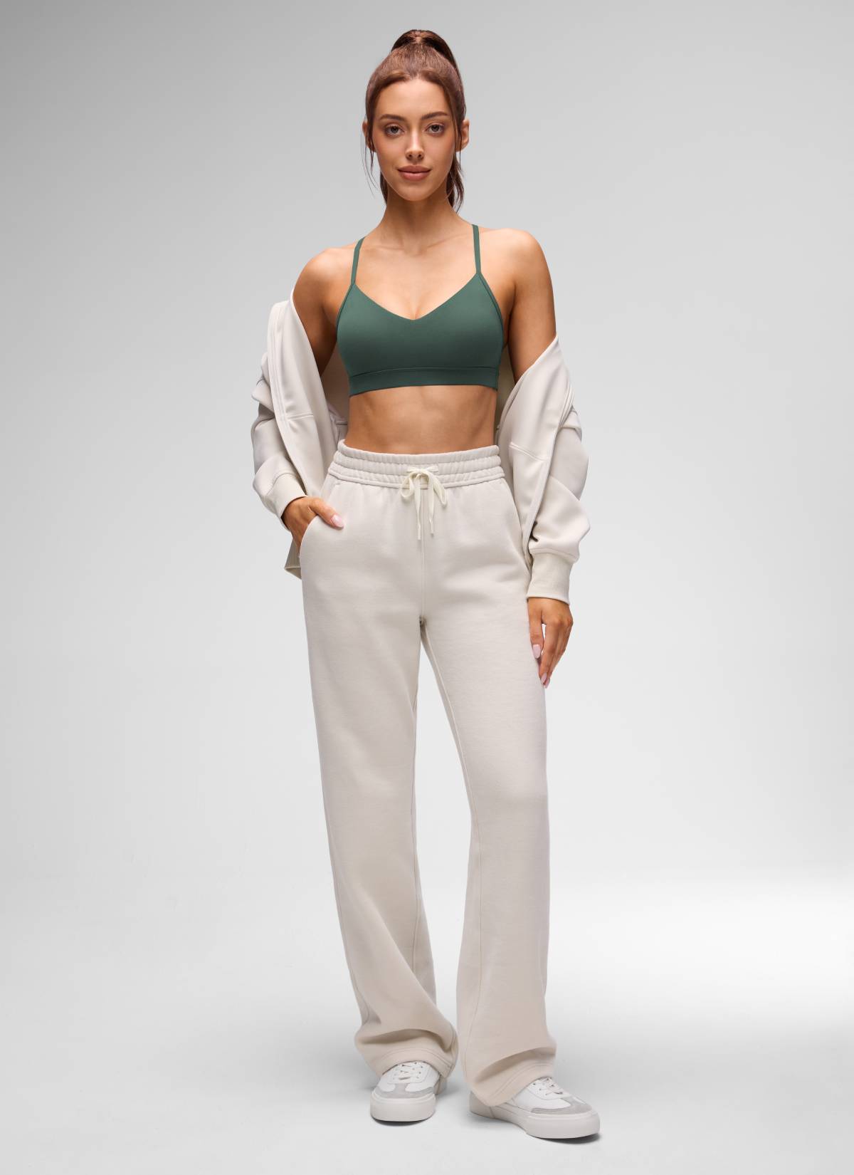 CRZ YOGA Butterluxe Womens V Neck Camisole Yoga Padded Sports Bra Dark Forest Green @model_info:Lary