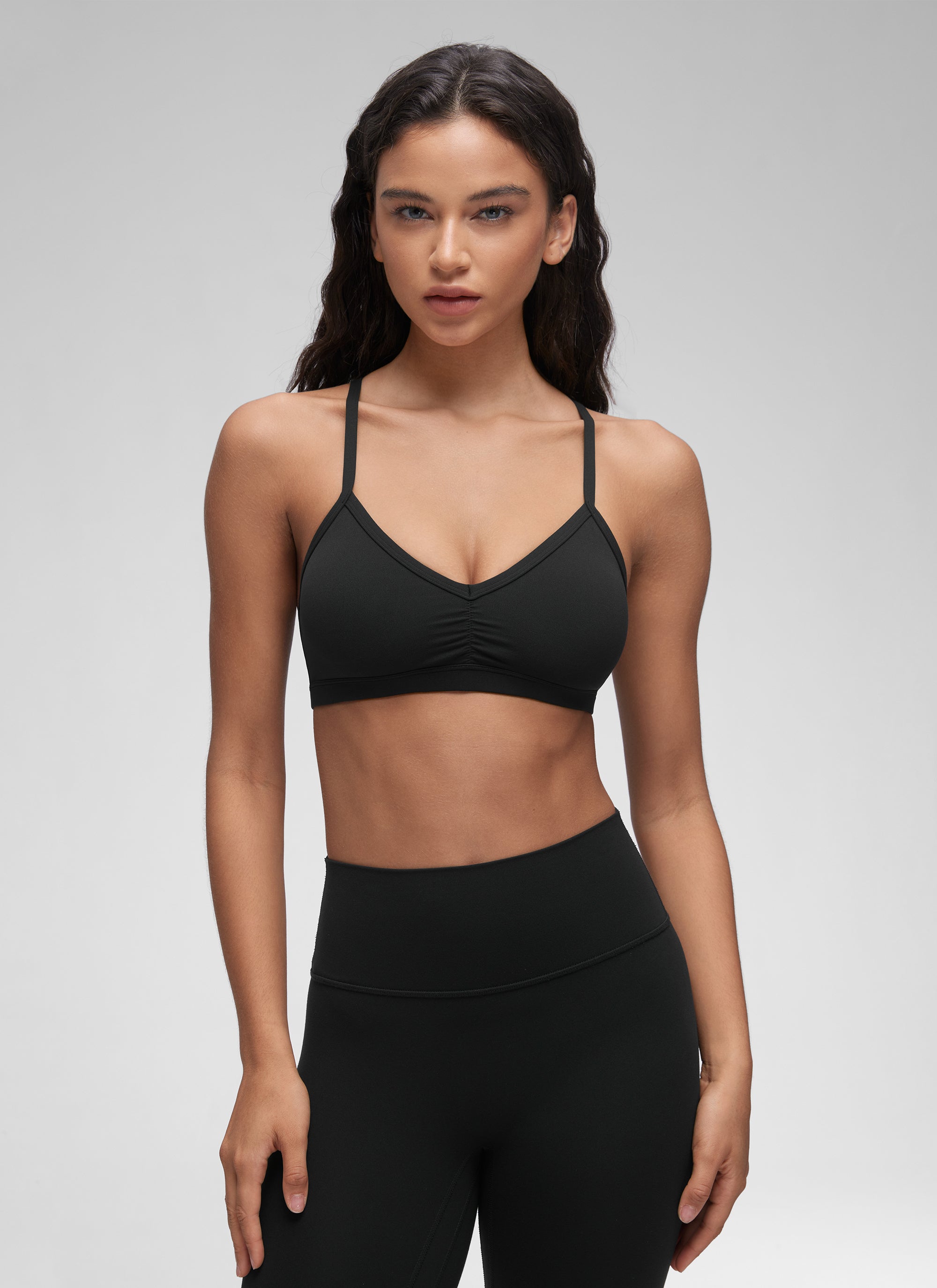 CRZ YOGA Butterluxe Bra Sukan Yoga Berlapik Leher V Wanita Berlubang Hitam