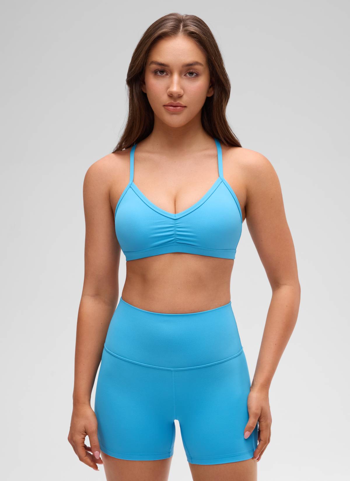 CRZ YOGA Butterluxe Bra Sukan Yoga Berlapik Leher V Wanita Berkait Kayak Biru