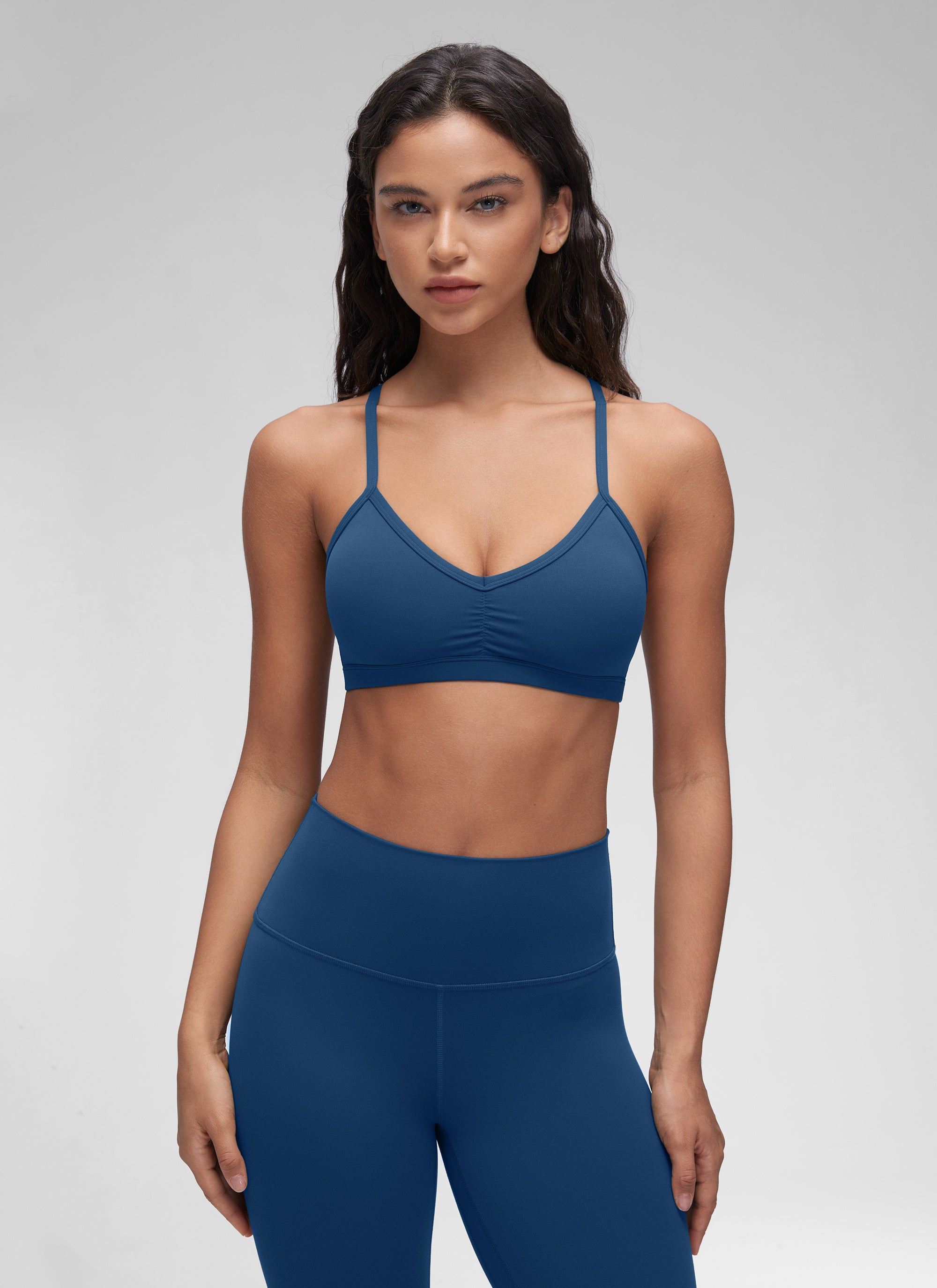 CRZ YOGA Butterluxe Bra Sukan Yoga Berlapik Leher V Wanita Berumbai Tentera Laut Perancis