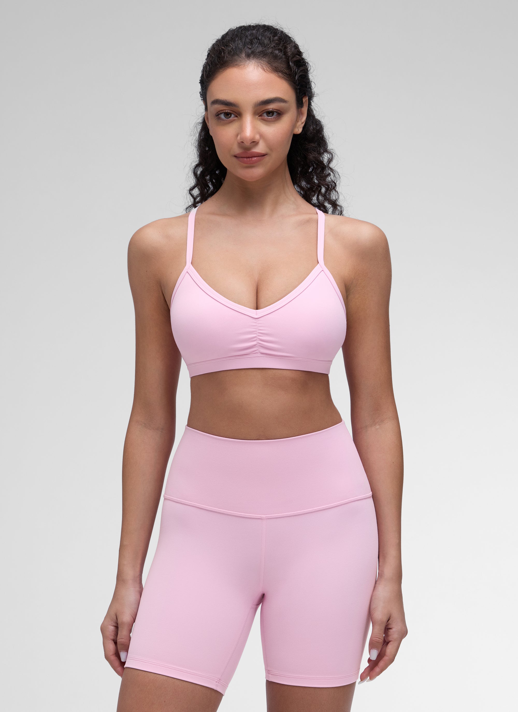 CRZ YOGA Butterluxe Bra Sukan Yoga Berlapik Leher V Wanita Berlubang Vita Pink