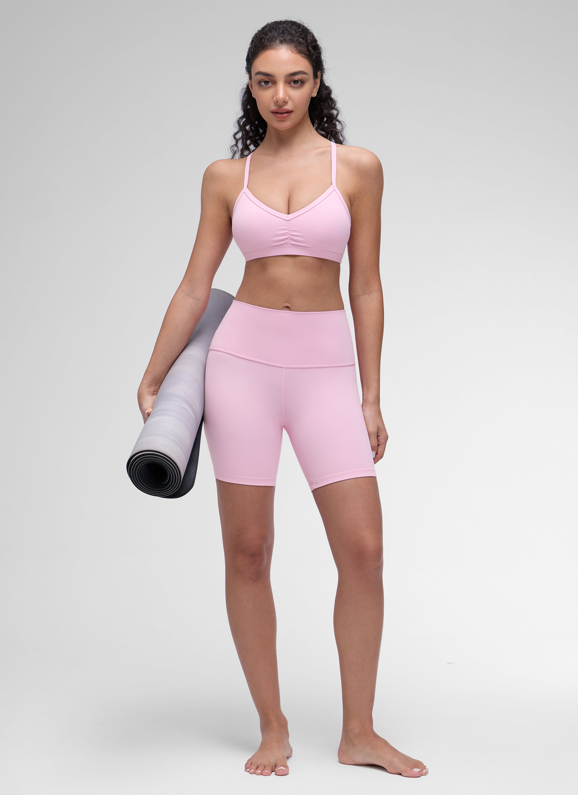CRZ YOGA Butterluxe Bra Sukan Yoga Berlapik Leher V Wanita Berlubang Vita Pink
