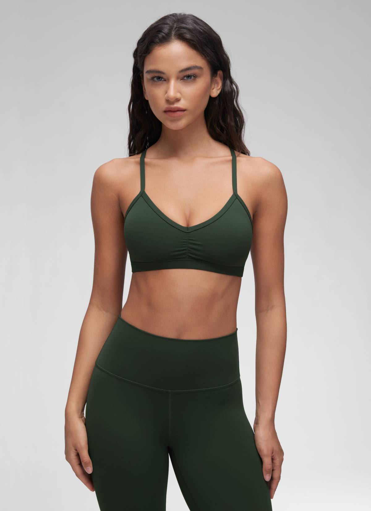 CRZ YOGA Butterluxe Bra Sukan Yoga Berlapik Leher V Wanita Berumbai Hijau Legend