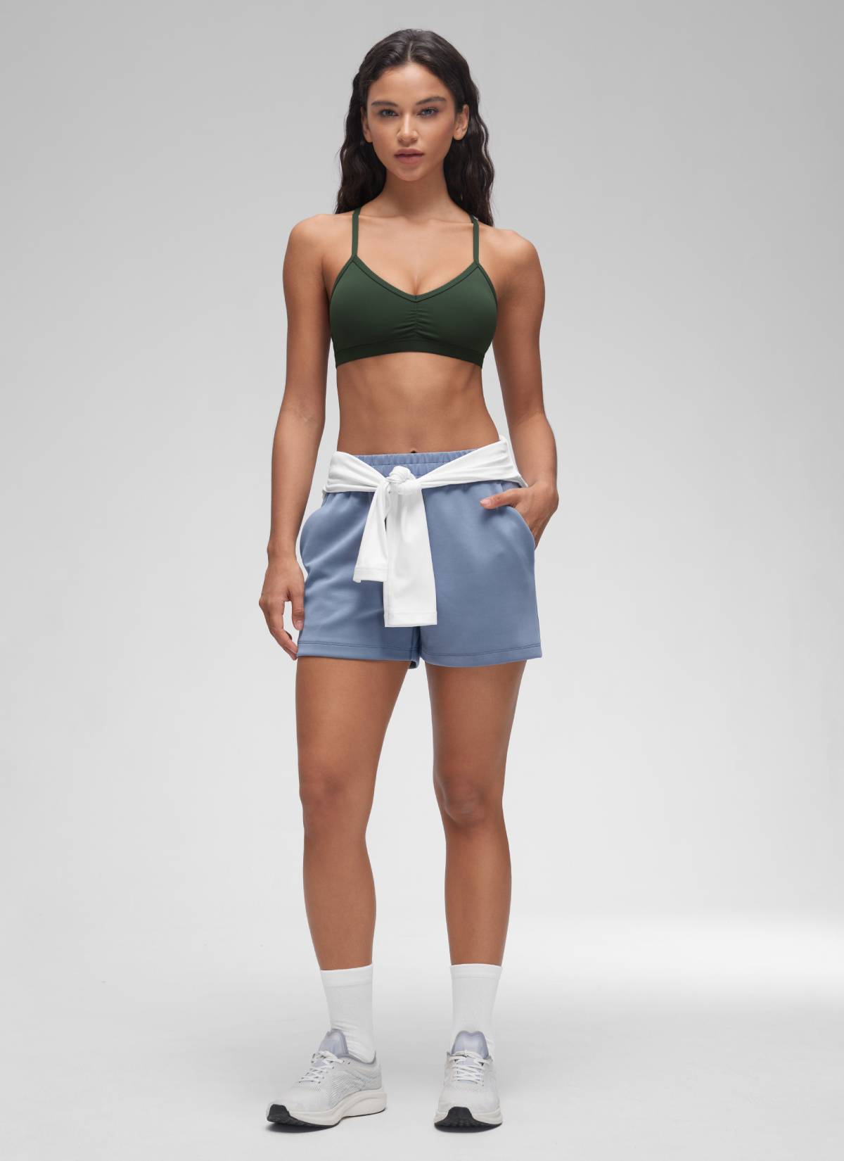 CRZ YOGA Butterluxe Bra Sukan Yoga Berlapik Leher V Wanita Berumbai Hijau Legend