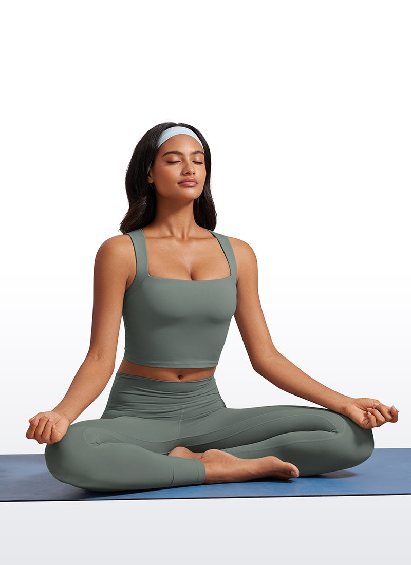 CRZ YOGA Butterluxe विमेंस लॉन्गलाइन स्क्वायर नेक स्पोर्ट बिल्ट इन ब्रा टैंक ग्रे सेज