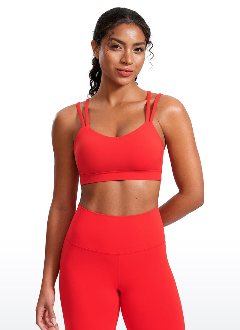 Áo Bra Thể Thao Nữ CRZ YOGA Đệm Ngực Đúc Liền Butterluxe Dây Mảnh Cổ Chữ V Màu Đỏ Đậm