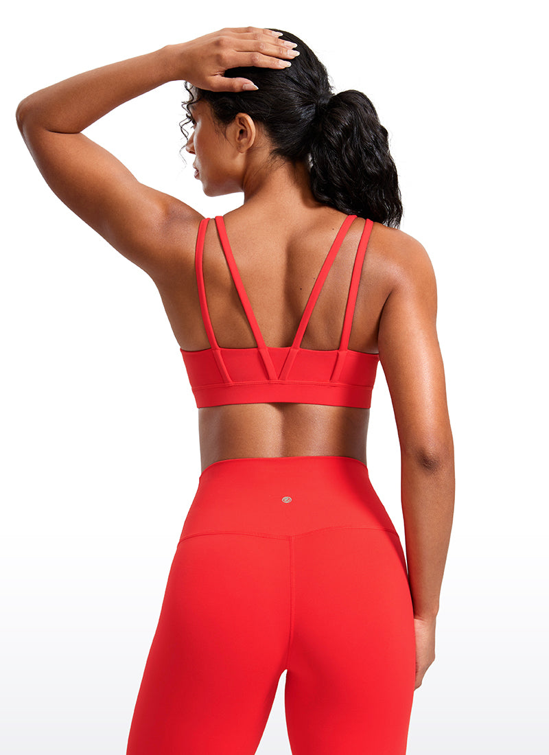Áo Bra Thể Thao Nữ CRZ YOGA Đệm Ngực Đúc Liền Butterluxe Dây Mảnh Cổ Chữ V Màu Đỏ Đậm