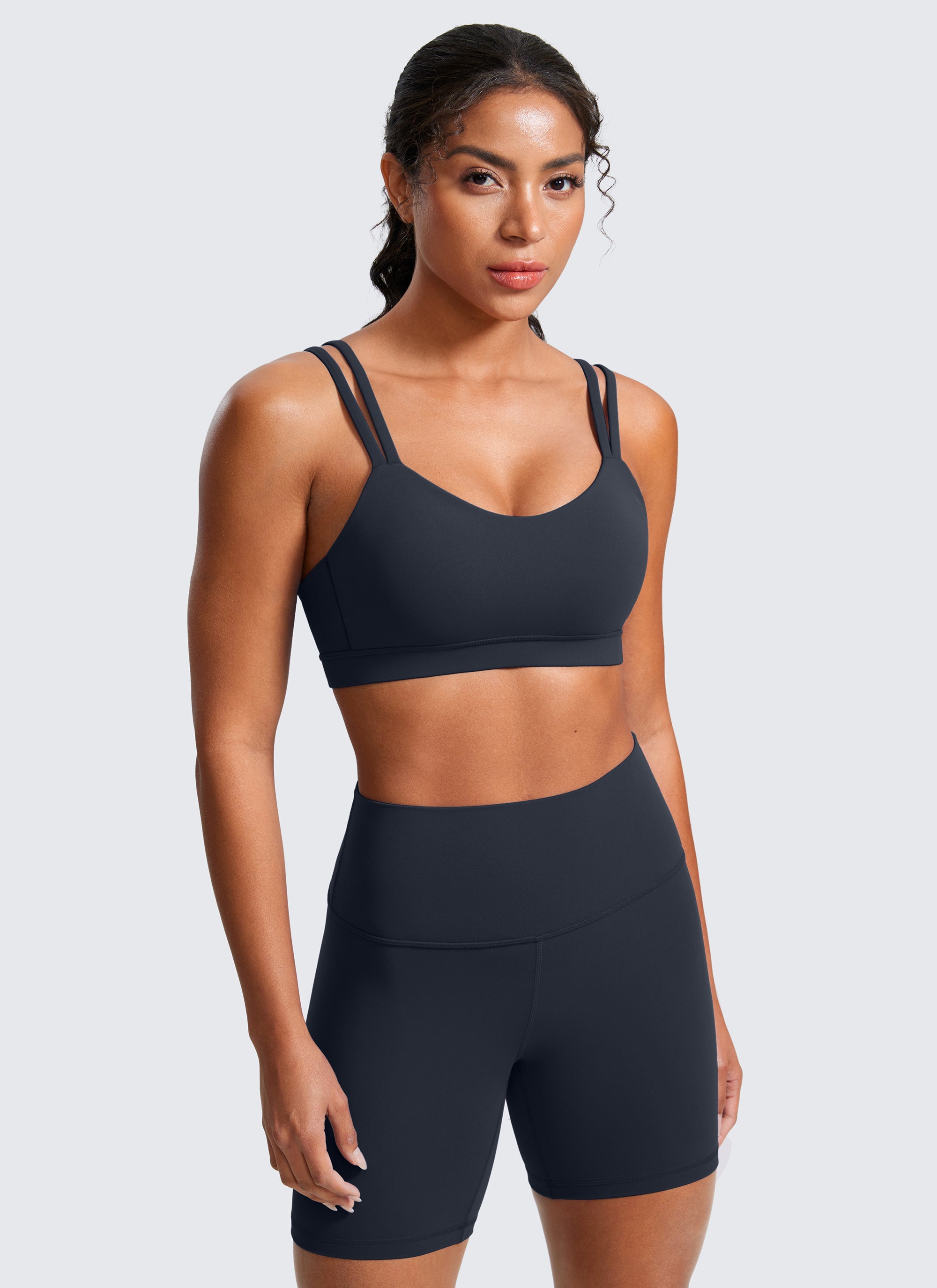 Áo Bra Thể Thao Nữ CRZ YOGA Đệm Ngực Đúc Liền Butterluxe Dây Mảnh Cổ Chữ V Màu Xanh Hải Quân