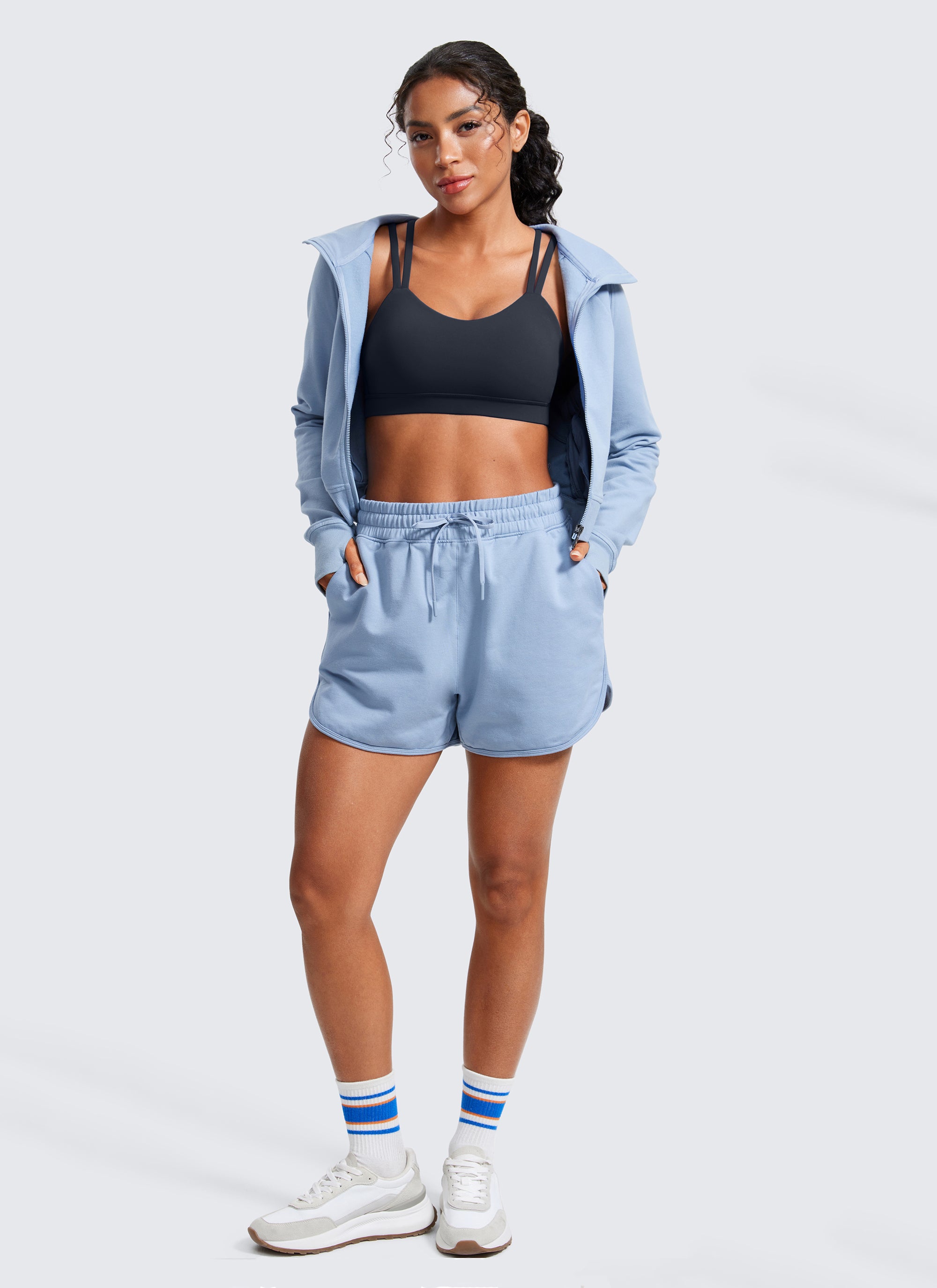 Áo Bra Thể Thao Nữ CRZ YOGA Đệm Ngực Đúc Liền Butterluxe Dây Mảnh Cổ Chữ V Màu Xanh Hải Quân