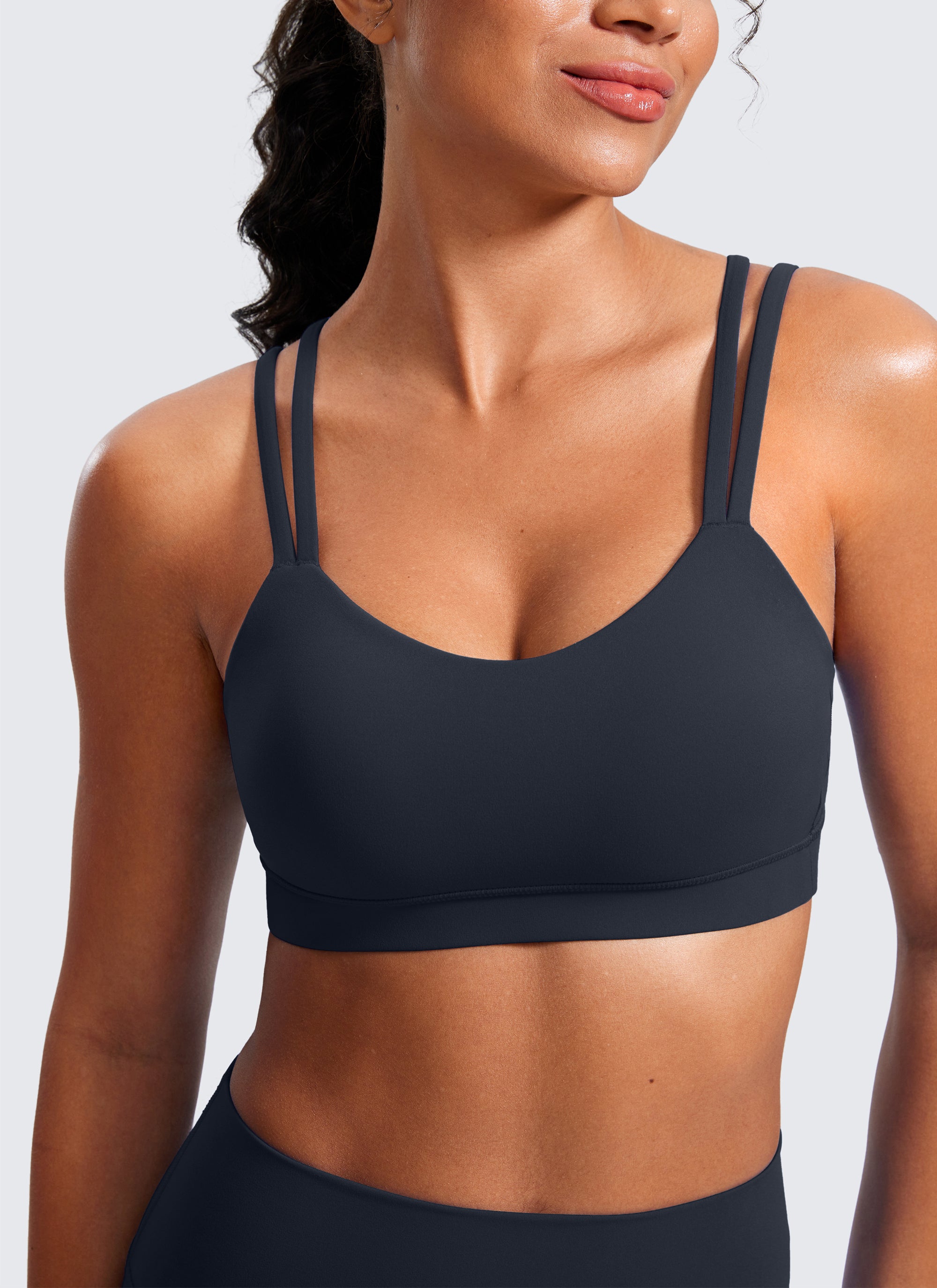 Áo Bra Thể Thao Nữ CRZ YOGA Đệm Ngực Đúc Liền Butterluxe Dây Mảnh Cổ Chữ V Màu Xanh Hải Quân