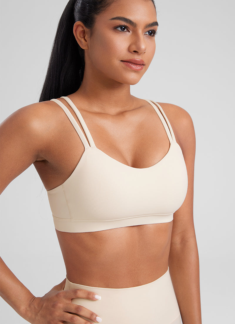 Áo Bra Thể Thao Nữ CRZ YOGA Đệm Ngực Đúc Liền Butterluxe Dây Mảnh Cổ Chữ V Màu Trắng Sữa