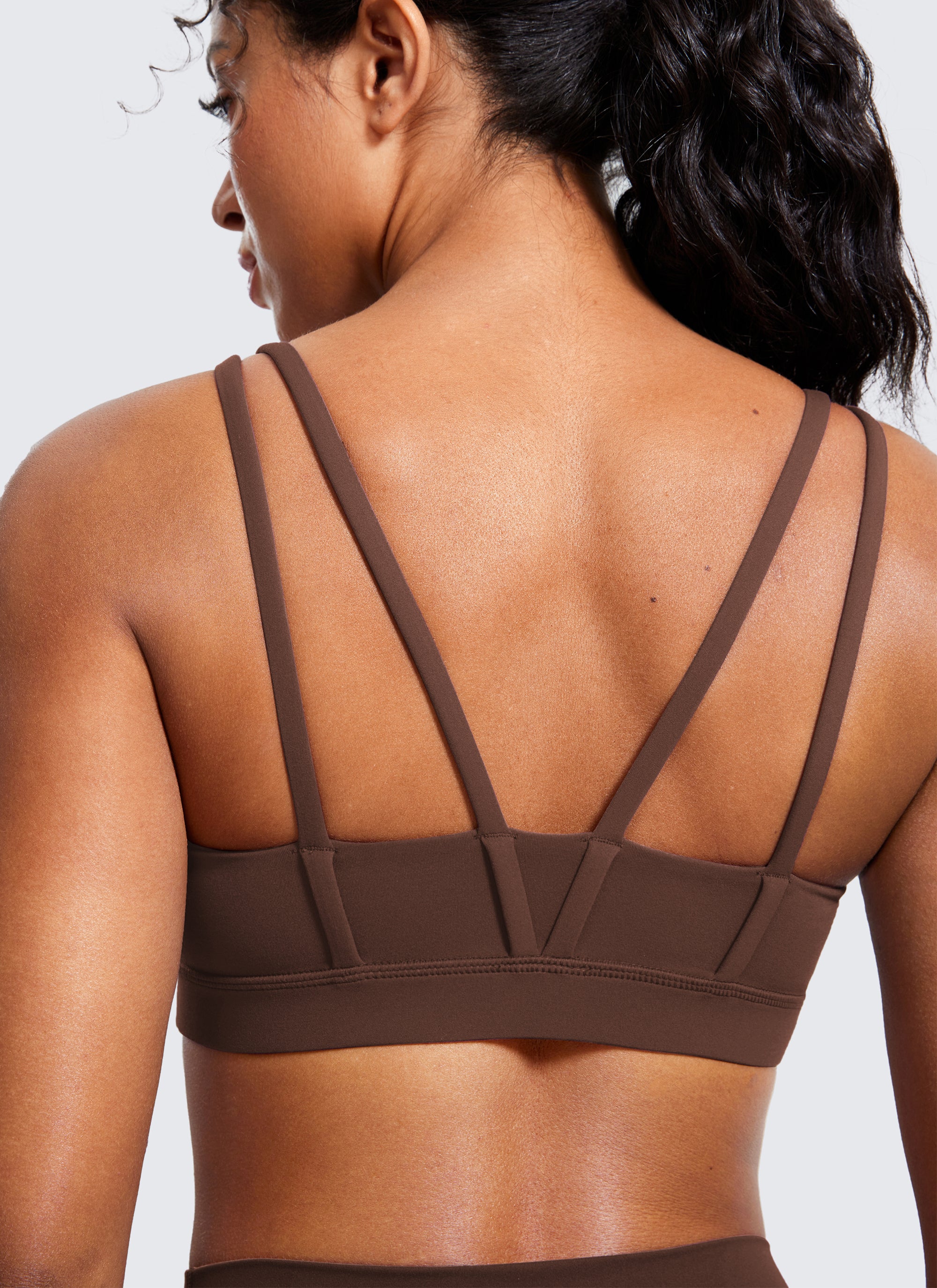 Áo Bra Thể Thao Nữ CRZ YOGA Đệm Ngực Đúc Liền Butterluxe Dây Mảnh Cổ Chữ V Màu Nâu Cà Phê