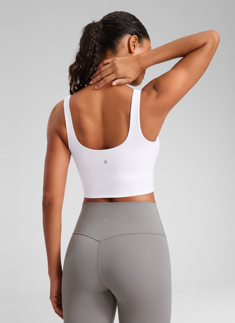 CRZ YOGA Áo lót thể thao dành cho nữ có cúp định hình, kiểu dáng dài ( Butterluxe ), cổ chữ V, màu trắng