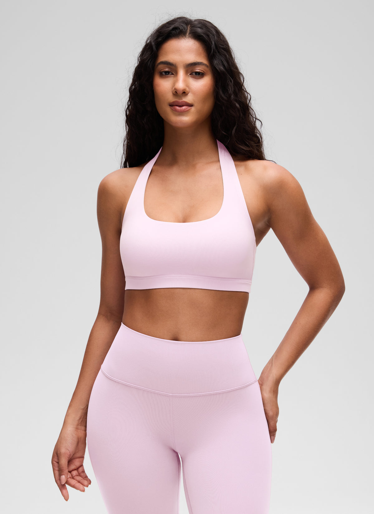 CRZ YOGA Womens Yoga Scoop Neck Padded Open Back Sports Bras Pink Organza @model_info:S1