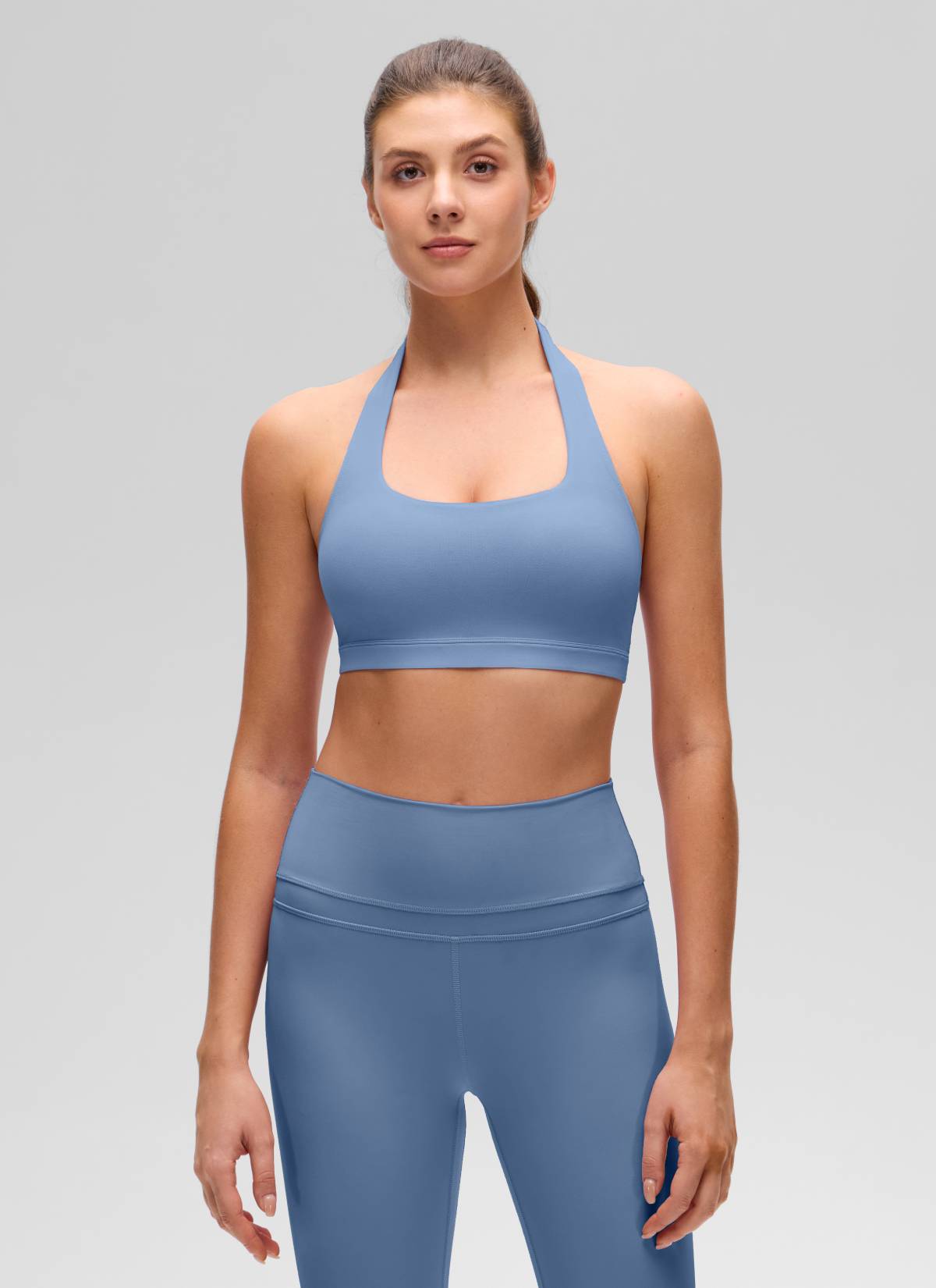 CRZ YOGA - Áo lót thể thao dành cho nữ tập yoga, cổ tròn, có đệm, lưng hở, màu xanh Oasis