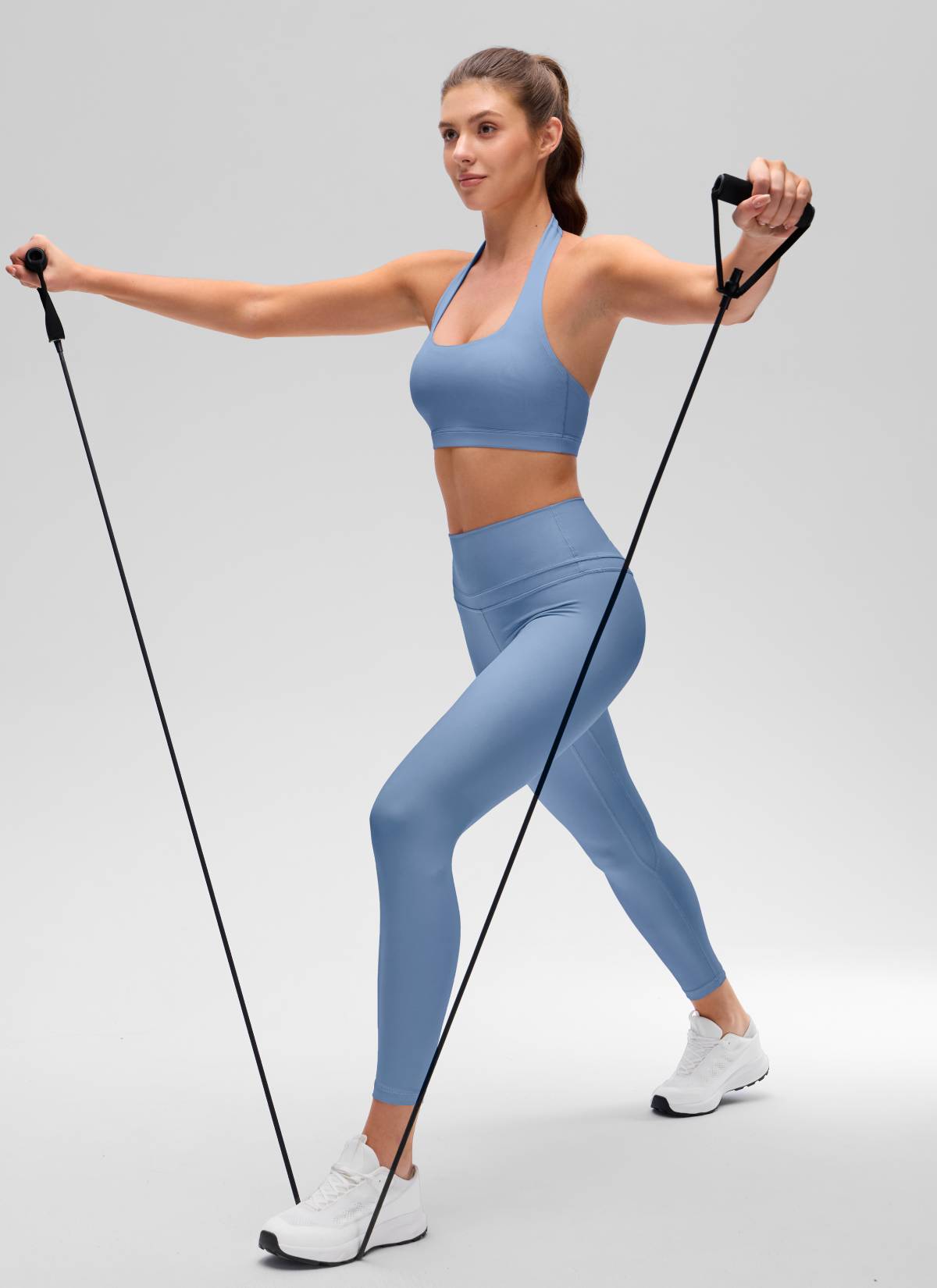 CRZ YOGA - Áo lót thể thao dành cho nữ tập yoga, cổ tròn, có đệm, lưng hở, màu xanh Oasis