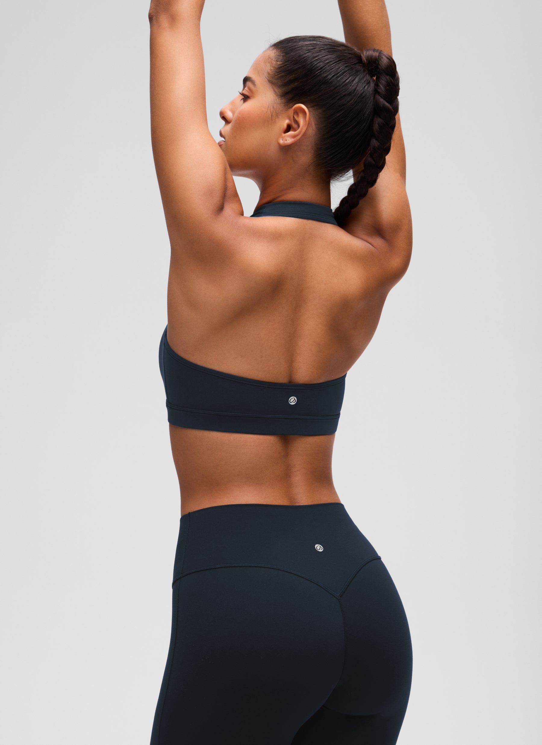 CRZ YOGA Womens Yoga Scoop Neck Padded Open Back Sports Bras True Navy @model_info:C