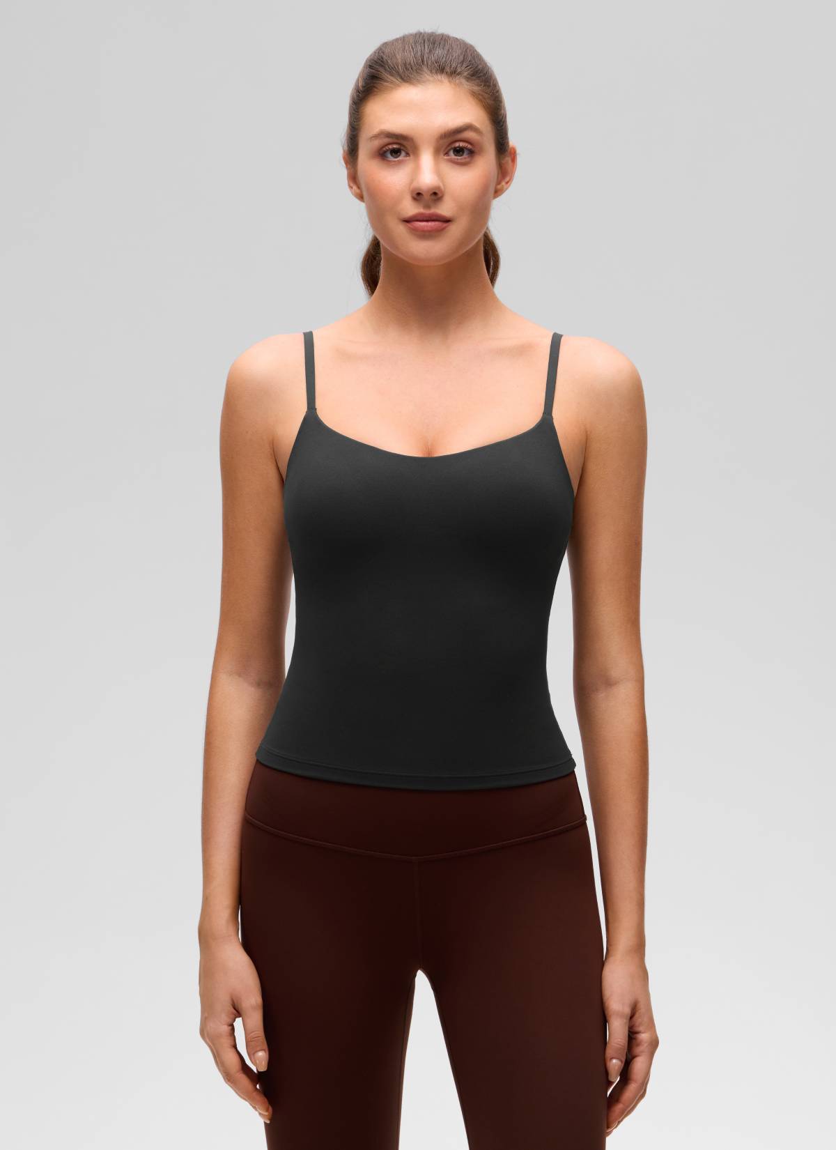 CRZ YOGA Wanita Butterluxe Bra Yoga U Panjang Pinggang Belakang Terbina Dalam Tank Hitam